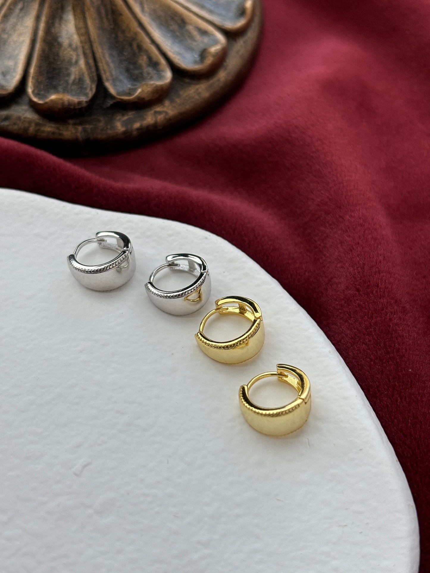 Dainty Minimalist Chunky Huggie, Golden Basic Hoop Earrings, Elegant Silver Jewelry, Daily 14K Gold Plated 925 Sterling Silver Jewellery