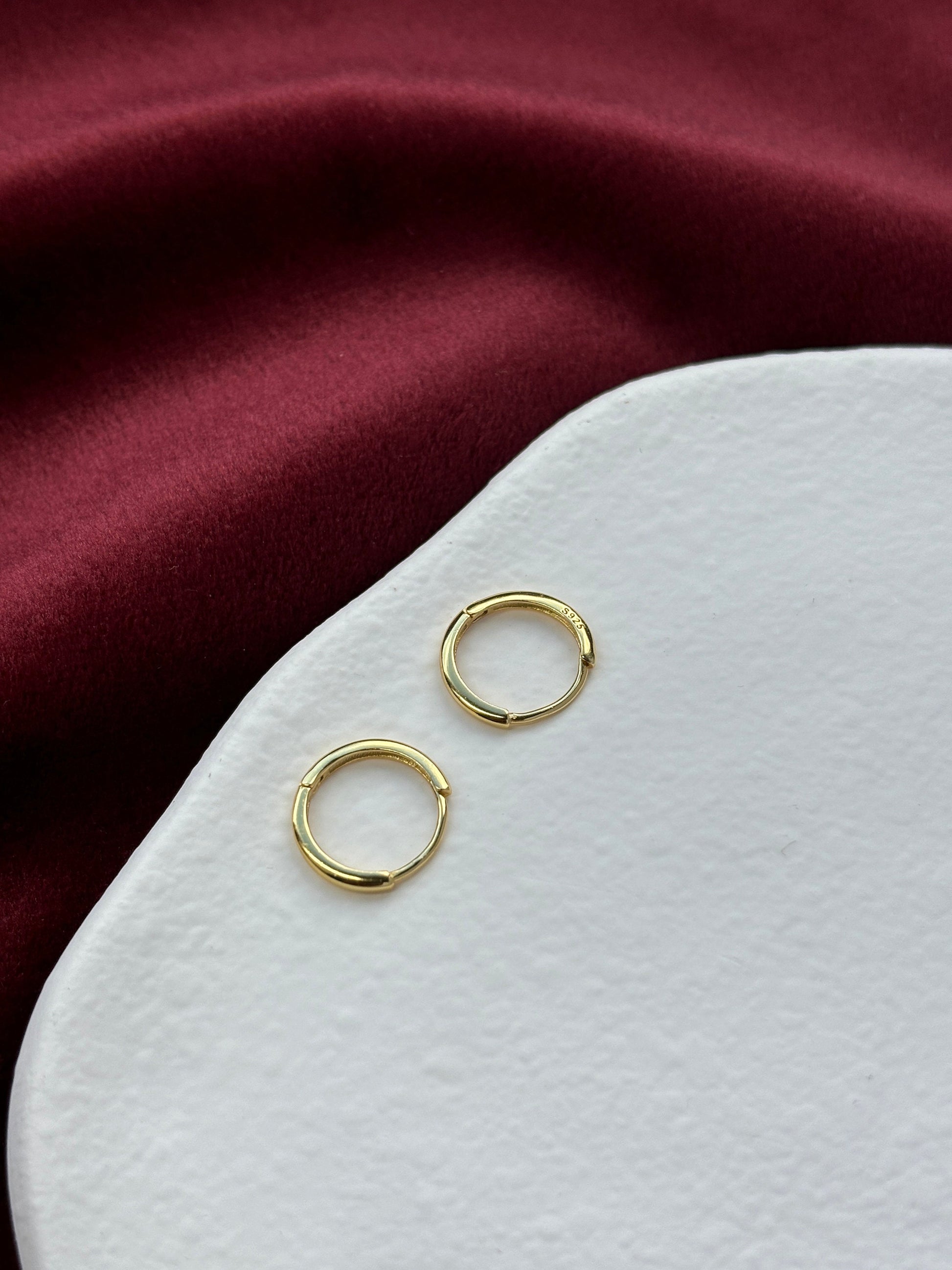 Dainty Minimalist Huggie, Golden Basic Hoop Earrings, Elegant Silver Thin Mini Jewelry, Daily 14K Gold Plated 925 Sterling Silver Jewellery