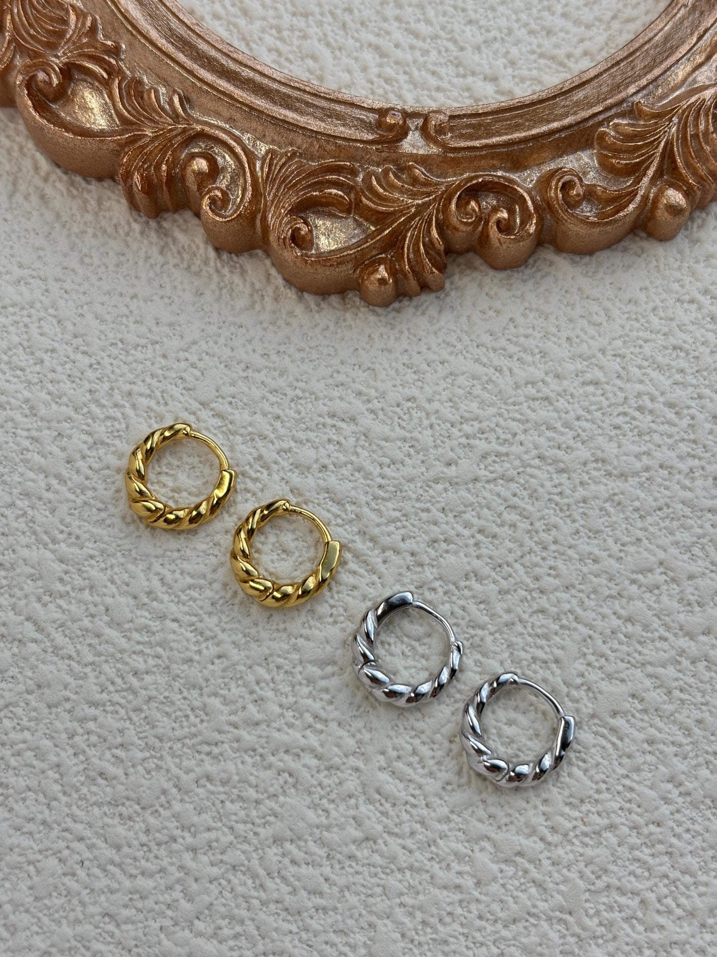 Golden Twist Hoops, Silver Spiral Earrings, Twisted Huggie Jewelry, Daily Basic Golden Hoop, 14K Gold Plated 925 Sterling Silver Jewellery