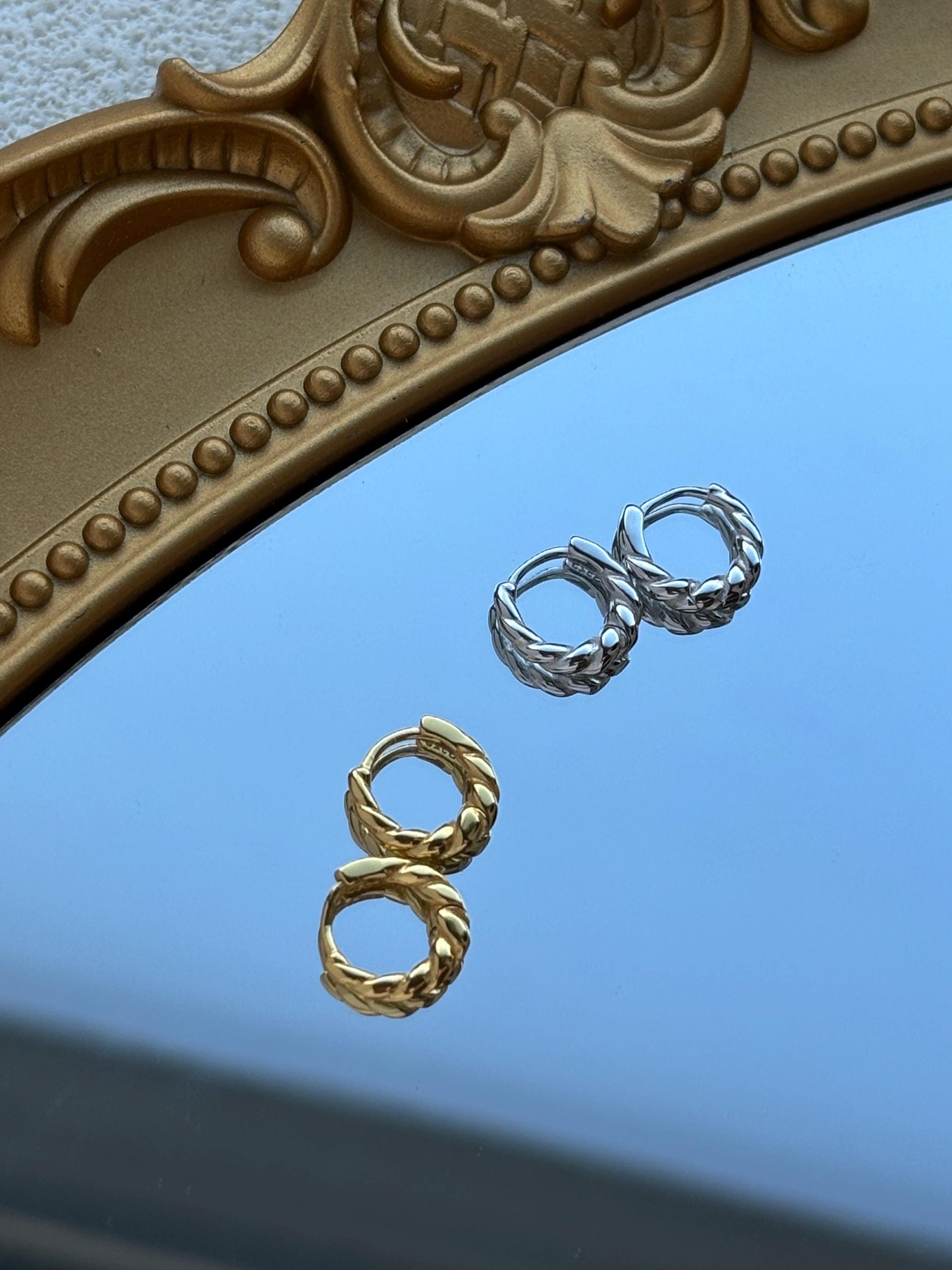 Golden Twist Hoops, Silver Spiral Earrings, Twisted Huggie Jewelry, Daily Basic Golden Hoop, 14K Gold Plated 925 Sterling Silver Jewellery