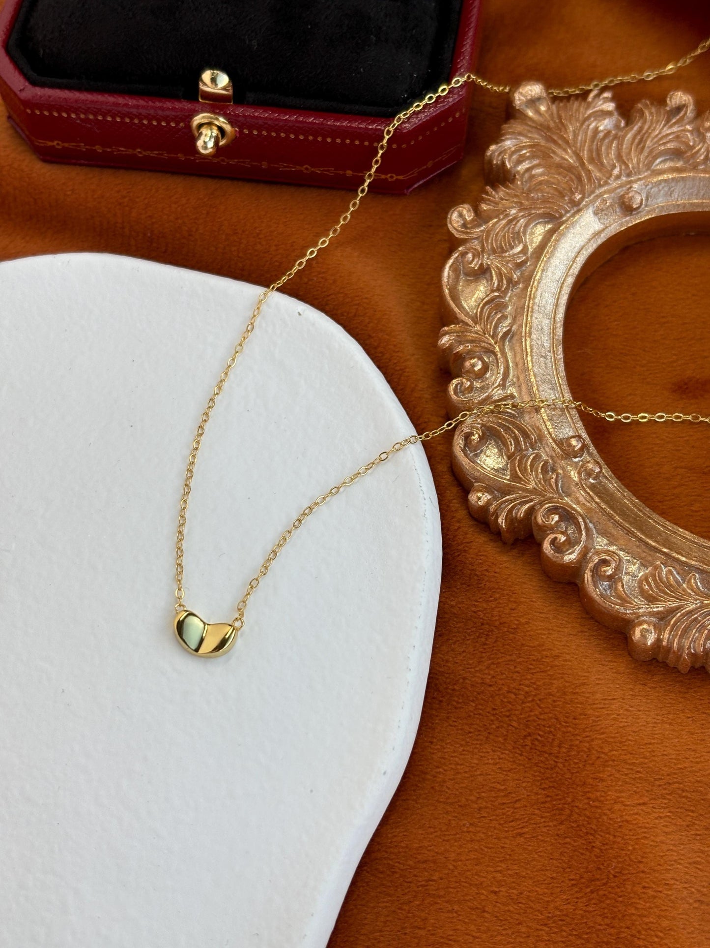 Basic Silver Heart Clavicle Necklace, Golden Heart Pendant Jewellery, Minimalist Love Necklace, Dainty Mini Pea Jewelry, 14K Gold Plated