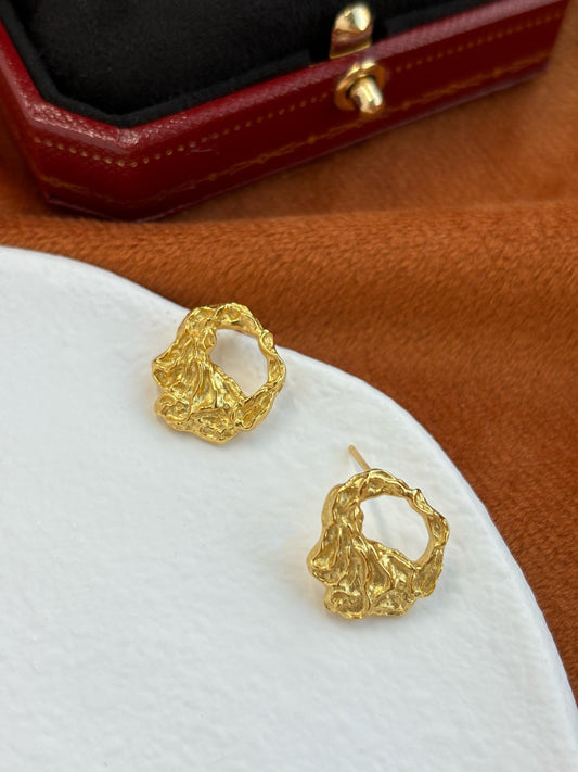 Irregular Hollow Texture Geometric Statement Stud Earrings, Fashion Daily Jewellery, Gold Plated 925 Sterling Silver Jewelry