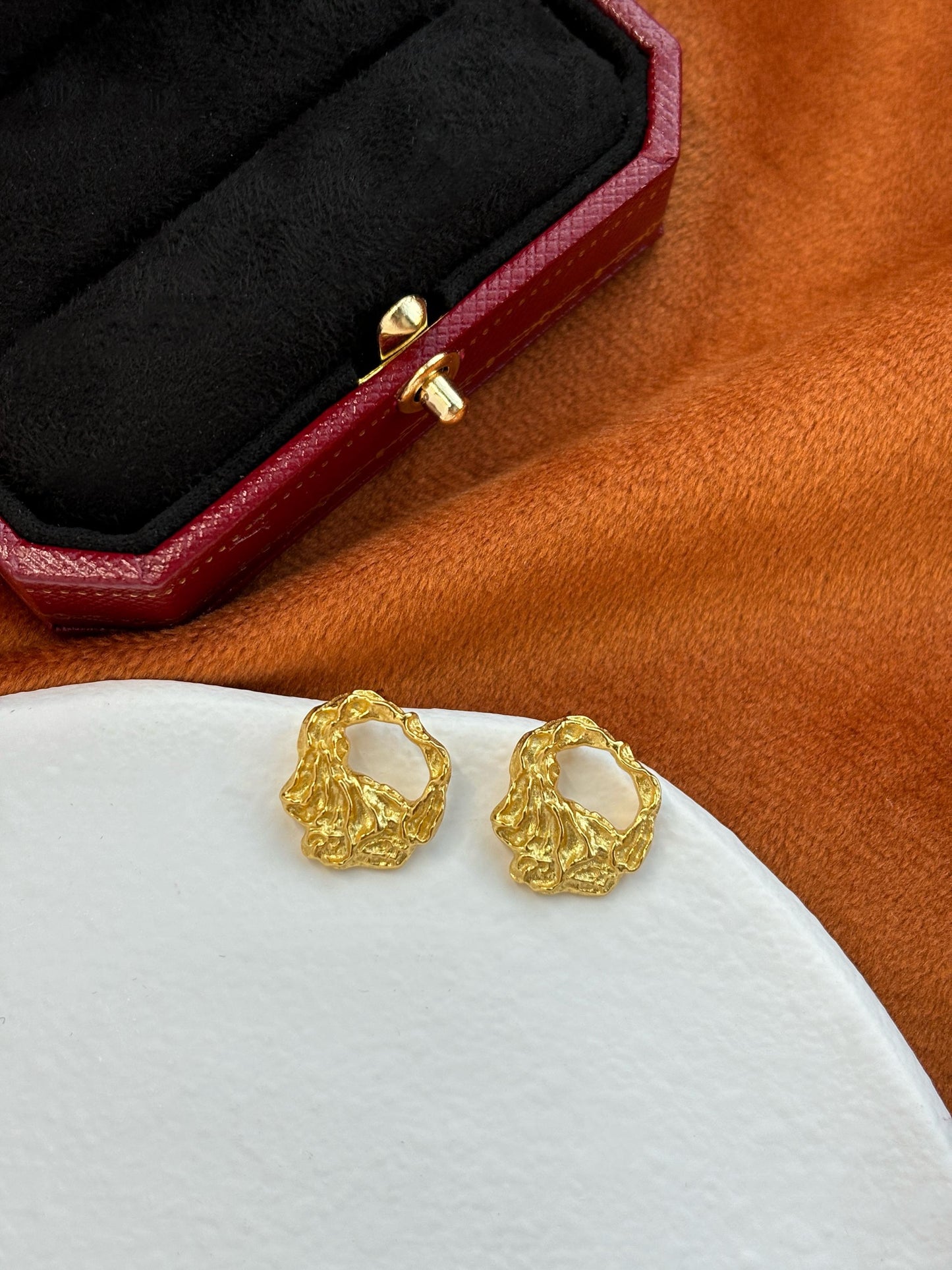 Irregular Hollow Texture Geometric Statement Stud Earrings, Fashion Daily Jewellery, Gold Plated 925 Sterling Silver Jewelry