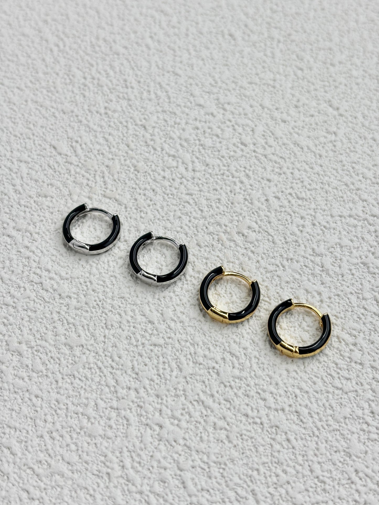 Black Circle Hoop Earrings, Golden Dainty Huggie, Silver Minimalist Daily Basic Jewelry, Everyday Gold Plated 925 Sterling Silver Jewellery