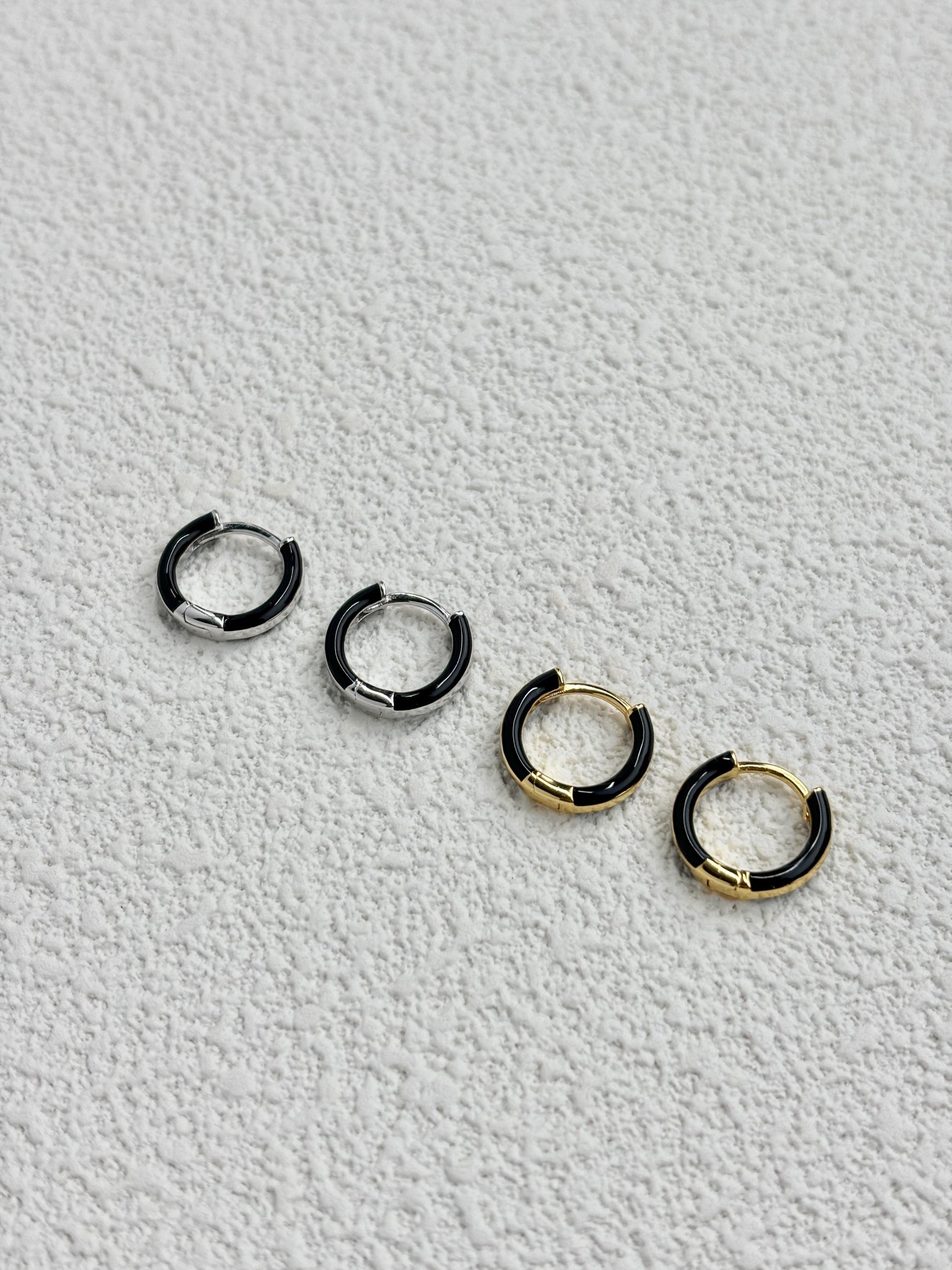 Black Circle Hoop Earrings, Golden Dainty Huggie, Silver Minimalist Daily Basic Jewelry, Everyday Gold Plated 925 Sterling Silver Jewellery