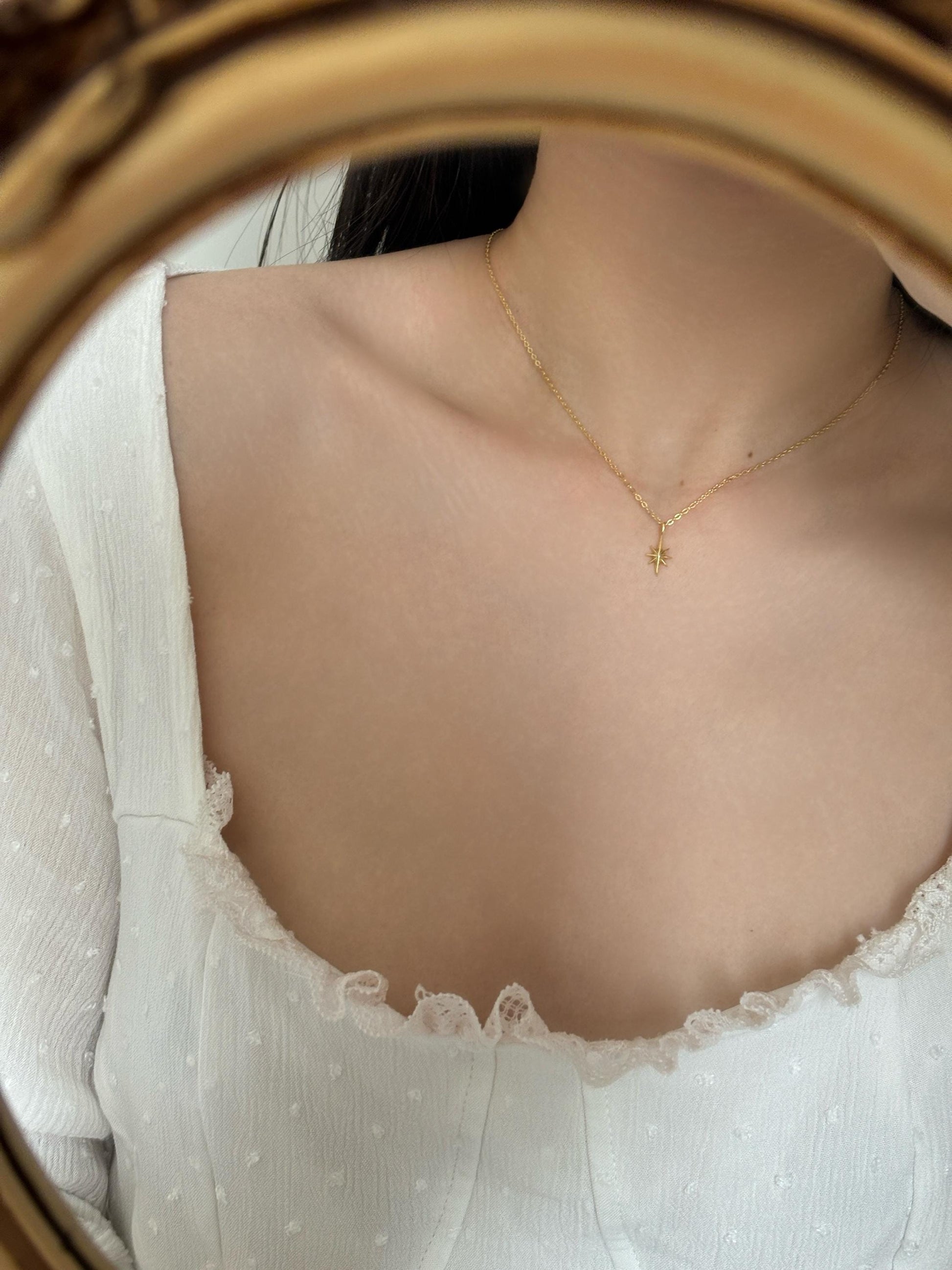 Basic Silver Star Clavicle Necklace, Minimalist Golden North Star Pendant Jewellery, Dainty Retro Vintage Style Mini Celestial Jewelry