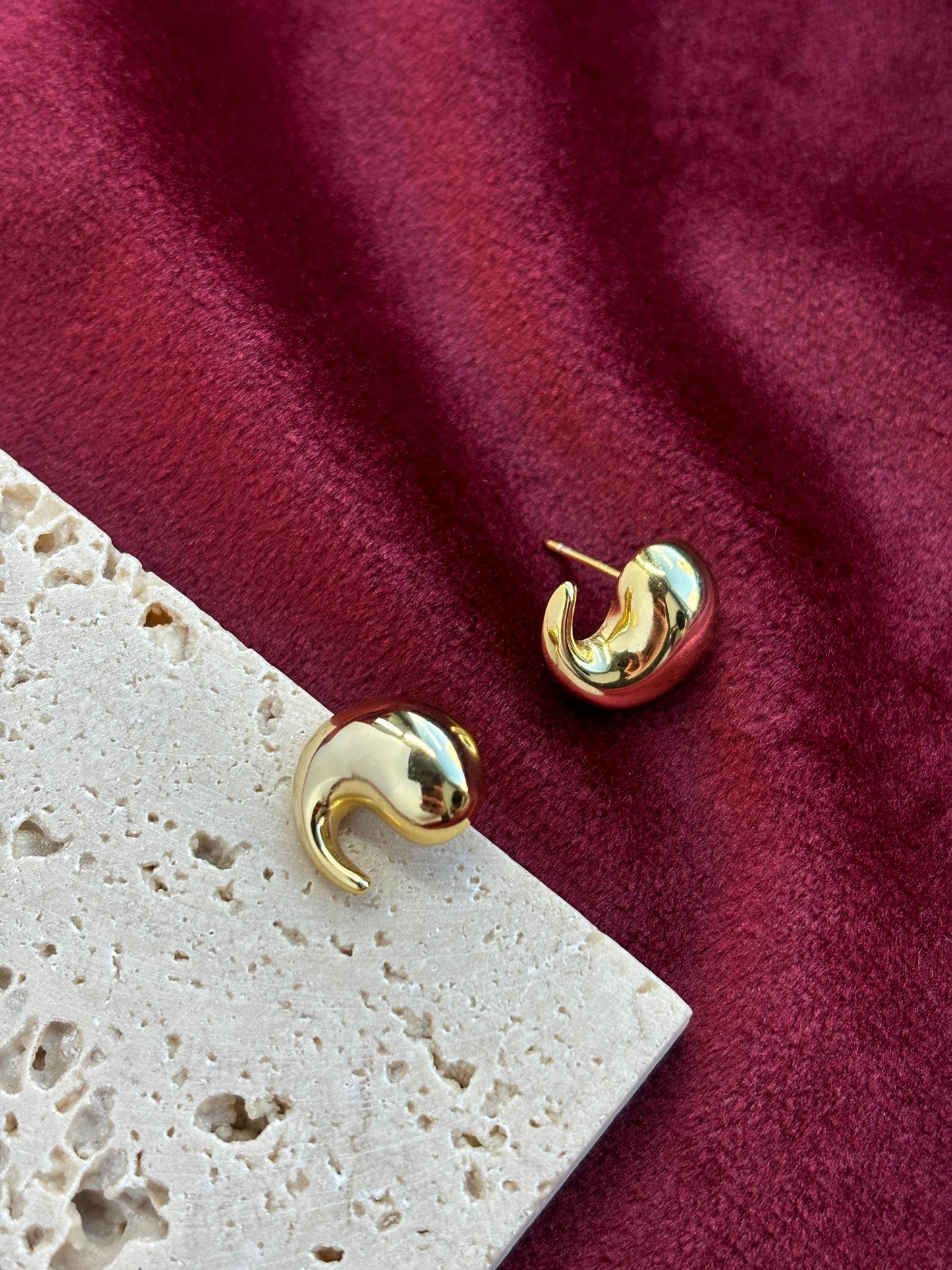 Golden Water Drop Stud Earrings, Minimalist Fashion Statement Silver Earrings Jewelry, Gold Plated Sterling Silver Jewellery