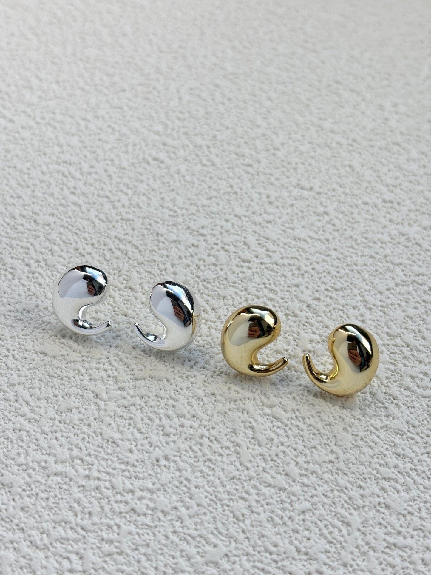 Golden Water Drop Stud Earrings, Minimalist Fashion Statement Silver Earrings Jewelry, Gold Plated Sterling Silver Jewellery