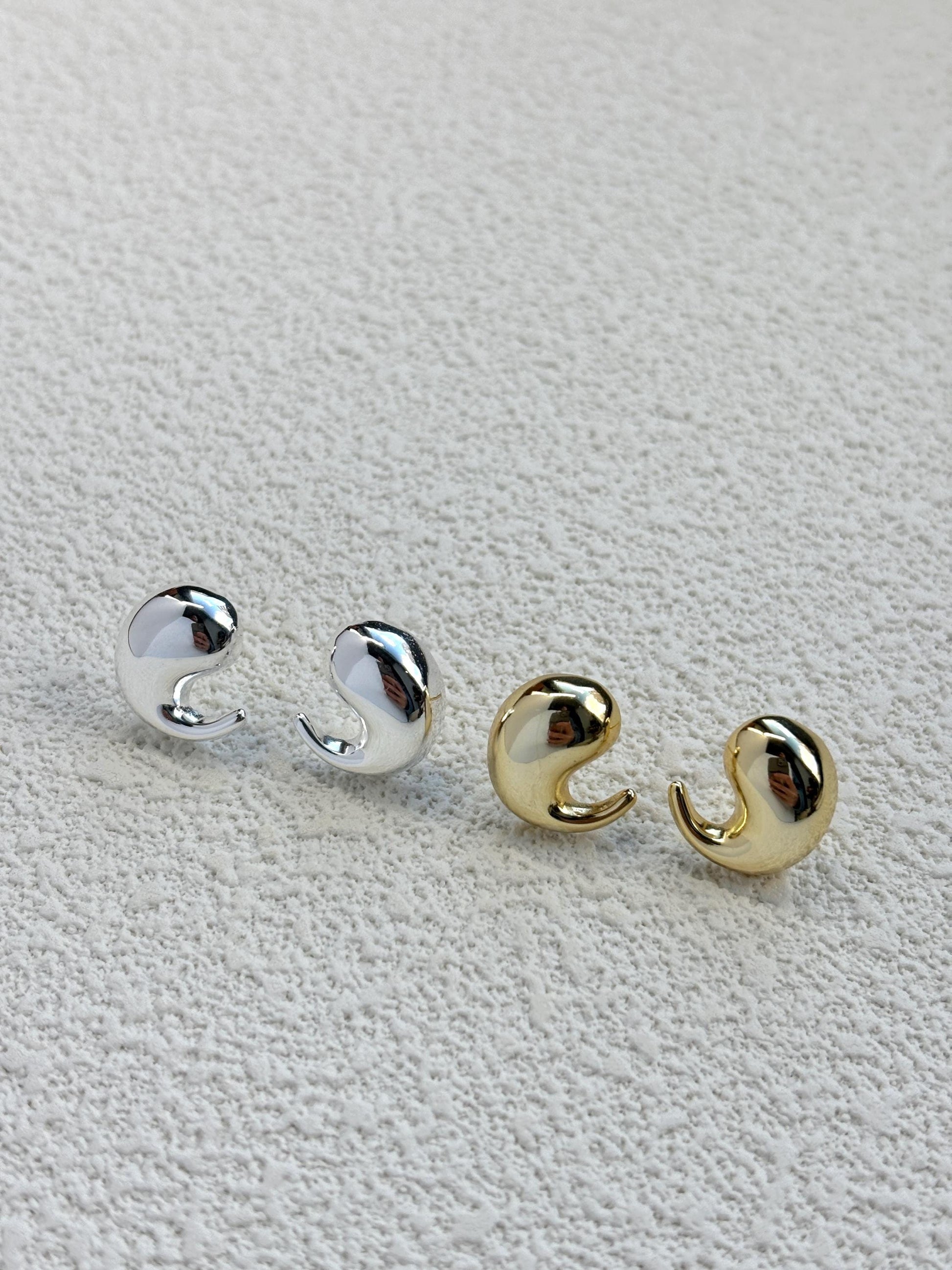 Golden Water Drop Stud Earrings, Minimalist Fashion Statement Silver Earrings Jewelry, Gold Plated Sterling Silver Jewellery