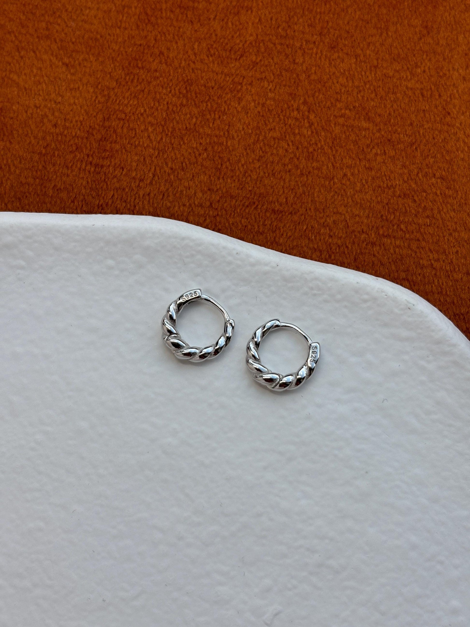 Golden Twist Hoops, Silver Spiral Earrings, Twisted Huggie Jewelry, Daily Basic Golden Hoop, 14K Gold Plated 925 Sterling Silver Jewellery