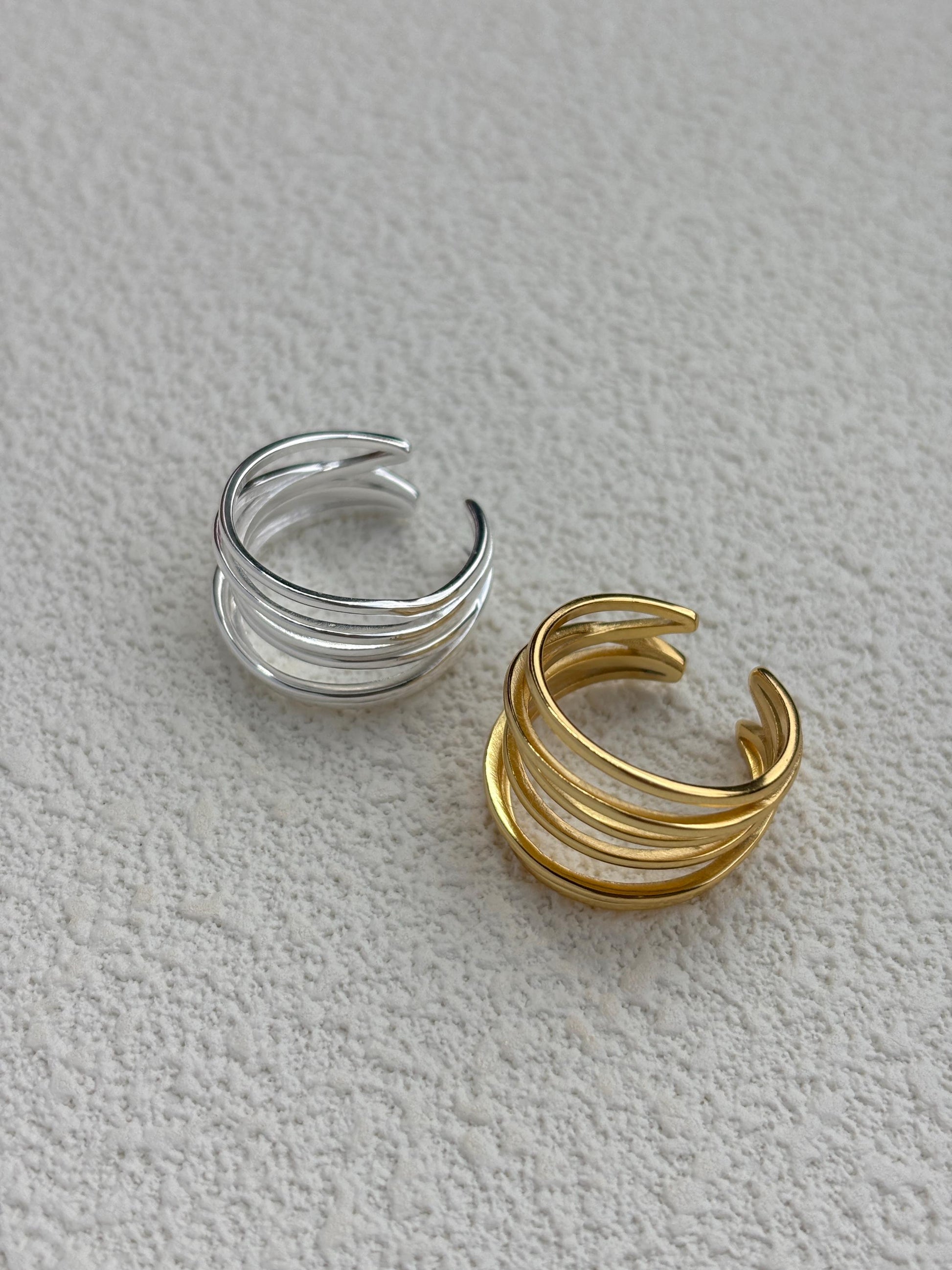 Golden Fashion Statement Ring, Multi Layers Adjustable Rings, Gold Irregular Hollow Multiple Row Wrap Ring, Silver Jewelry, Unique Jewellery