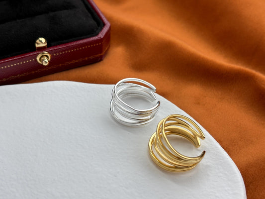 Golden Fashion Statement Ring, Multi Layers Adjustable Rings, Gold Irregular Hollow Multiple Row Wrap Ring, Silver Jewelry, Unique Jewellery