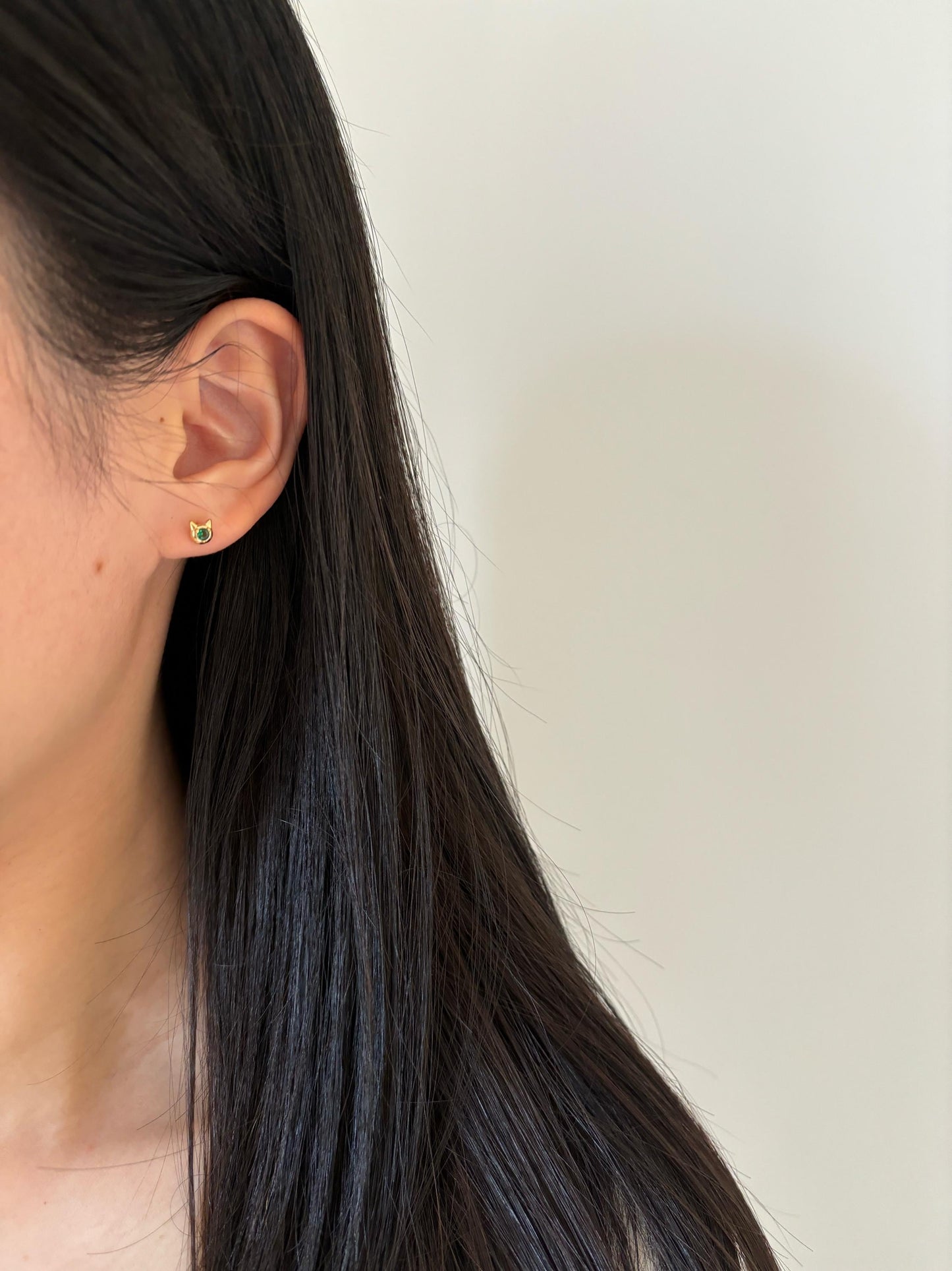 Cute Kitten Stud Earrings, Mini Golden Cat Earrings, Emerald Animal Jewelry, Sterling Silver Jewellery, 18K Gold Plated Green Gemstone Studs