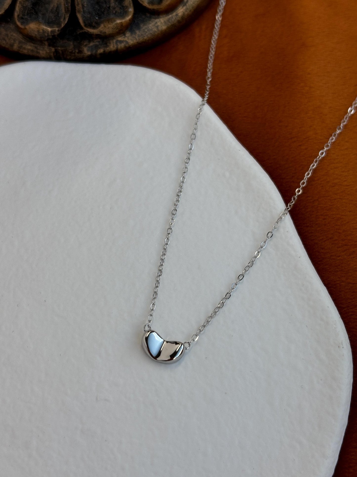 Basic Silver Heart Clavicle Necklace, Golden Heart Pendant Jewellery, Minimalist Love Necklace, Dainty Mini Pea Jewelry, 14K Gold Plated