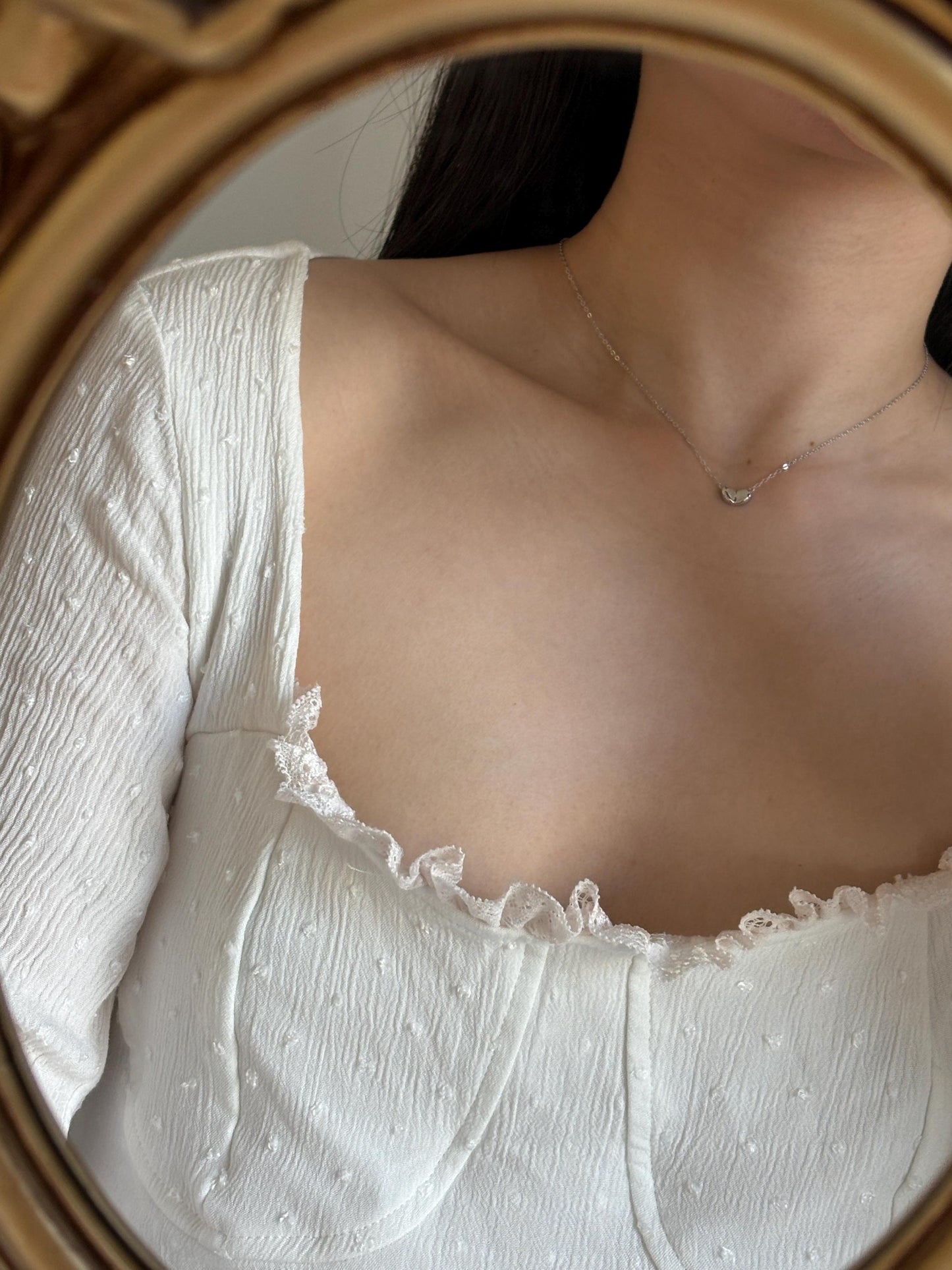 Basic Silver Heart Clavicle Necklace, Golden Heart Pendant Jewellery, Minimalist Love Necklace, Dainty Mini Pea Jewelry, 14K Gold Plated