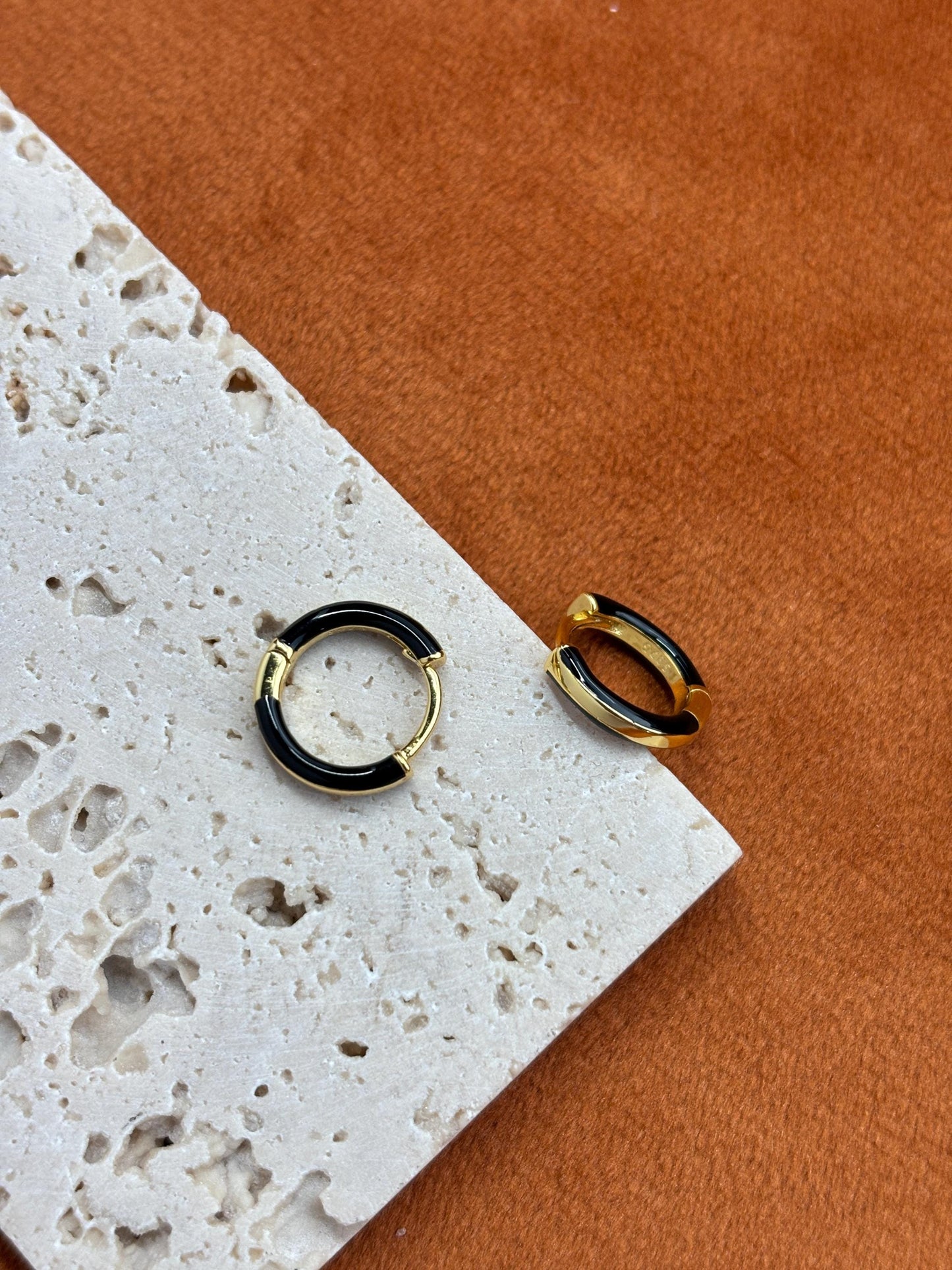 Black Circle Hoop Earrings, Golden Dainty Huggie, Silver Minimalist Daily Basic Jewelry, Everyday Gold Plated 925 Sterling Silver Jewellery