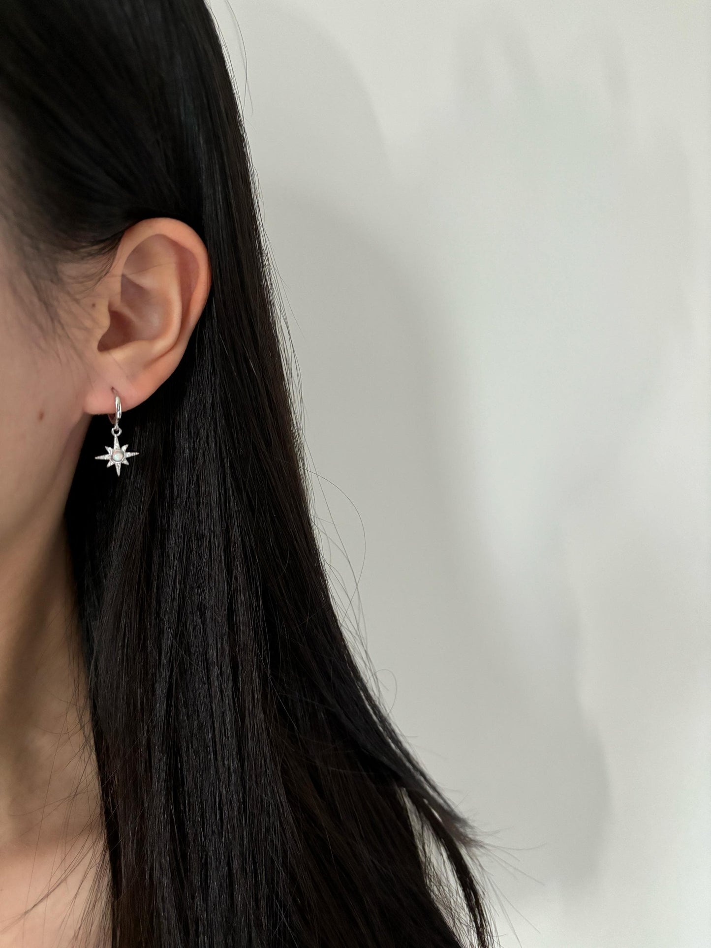 Shiny North Star Opal Hoops, Silver Celestial Drop Dangle Earrings, Vintage Style Star Jewelry, Dainty Gold Plated Sterling Silver Jewellery