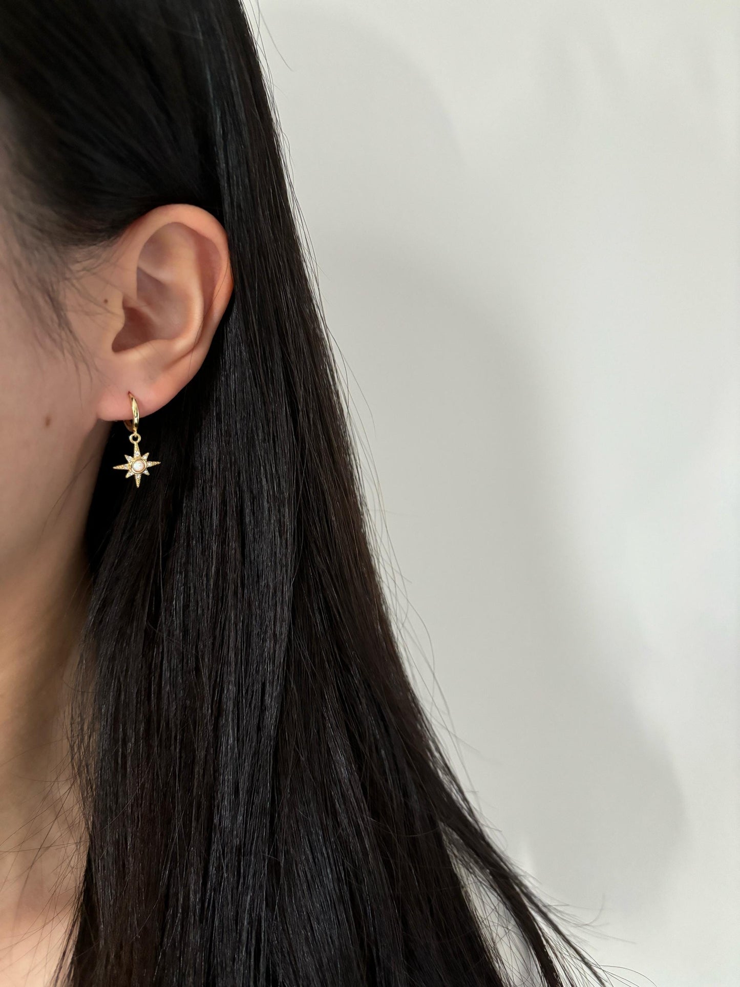 Shiny North Star Opal Hoops, Silver Celestial Drop Dangle Earrings, Vintage Style Star Jewelry, Dainty Gold Plated Sterling Silver Jewellery