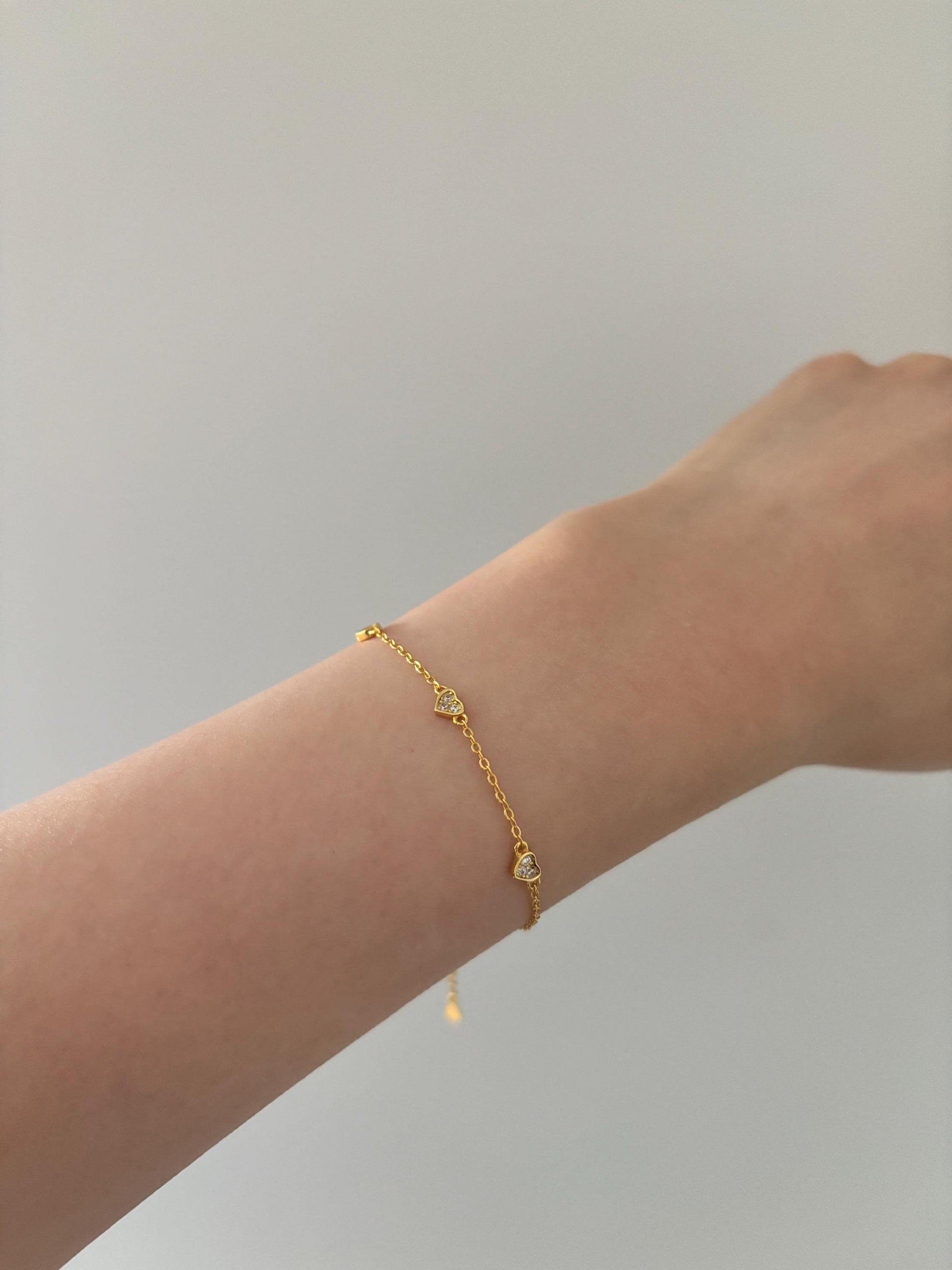 Heart Shaped Bracelet, Silver Charm Bracelet, Golden Thin Chain Love Bracelet, Gold Plated Sterling Silver Jewellery, Dainty Elegant Jewelry