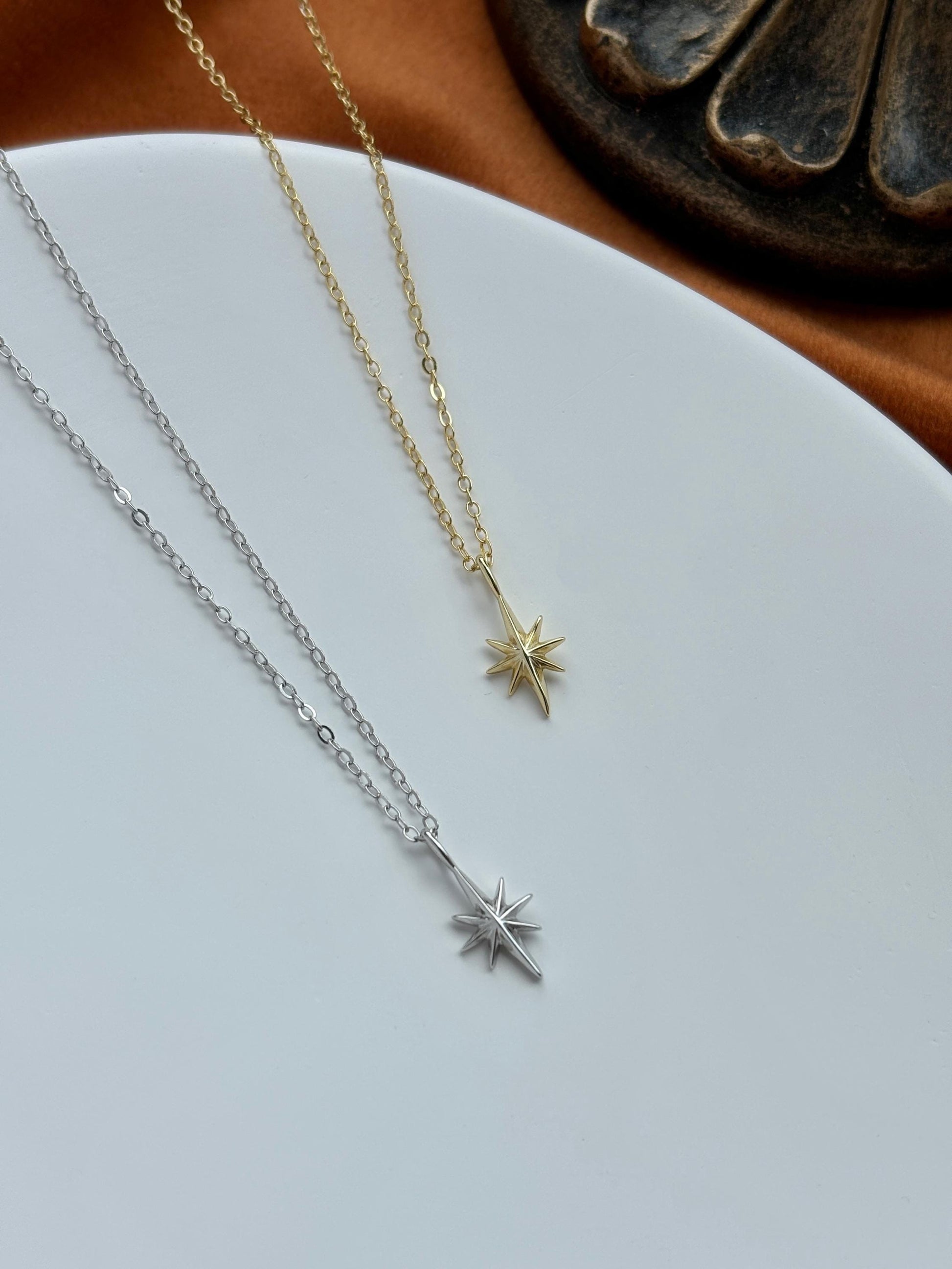 Basic Silver Star Clavicle Necklace, Minimalist Golden North Star Pendant Jewellery, Dainty Retro Vintage Style Mini Celestial Jewelry