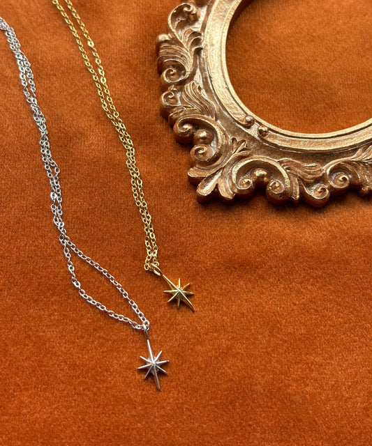 Basic Silver Star Clavicle Necklace, Minimalist Golden North Star Pendant Jewellery, Dainty Retro Vintage Style Mini Celestial Jewelry