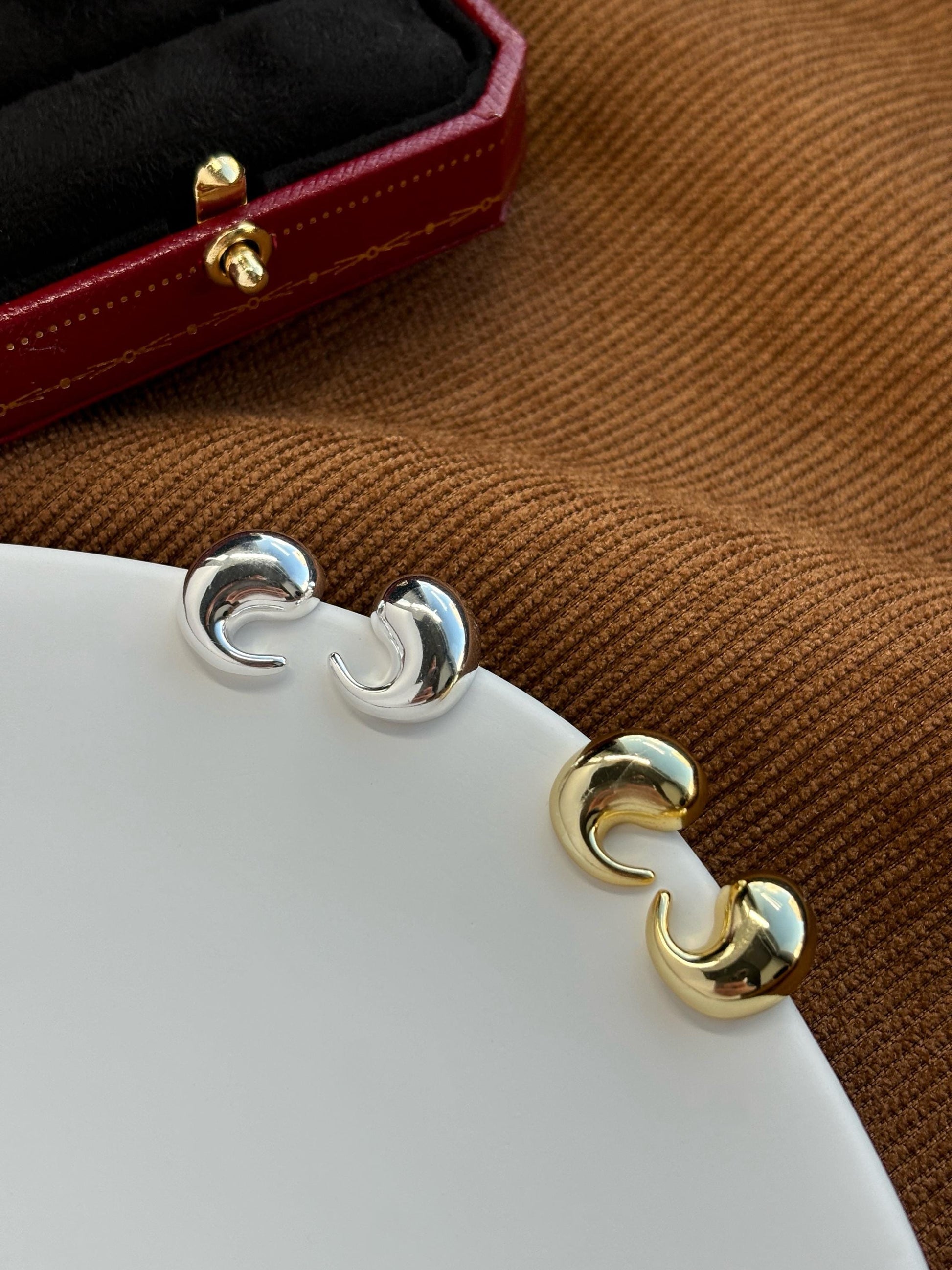 Golden Water Drop Stud Earrings, Minimalist Fashion Statement Silver Earrings Jewelry, Gold Plated Sterling Silver Jewellery