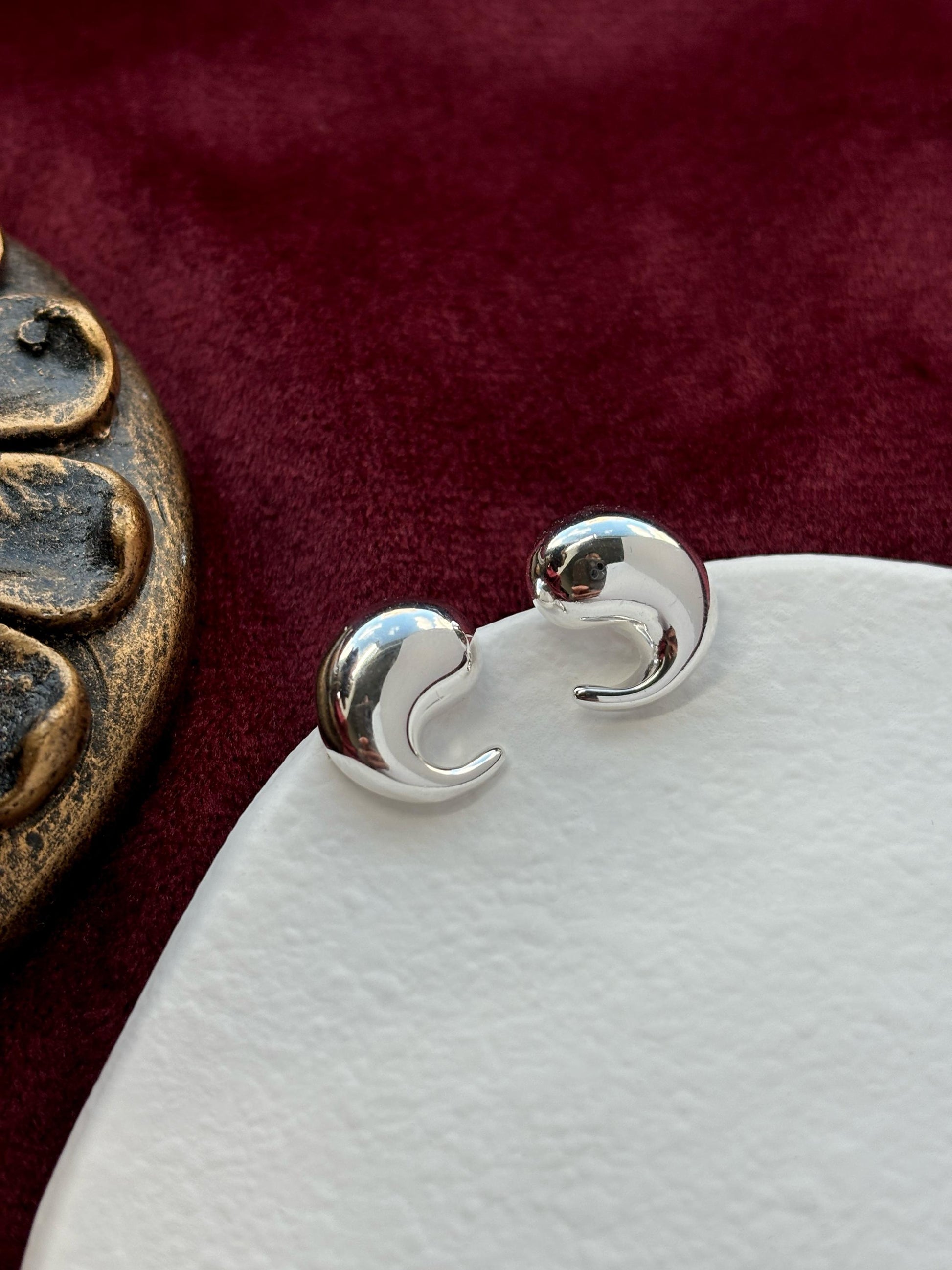 Golden Water Drop Stud Earrings, Minimalist Fashion Statement Silver Earrings Jewelry, Gold Plated Sterling Silver Jewellery