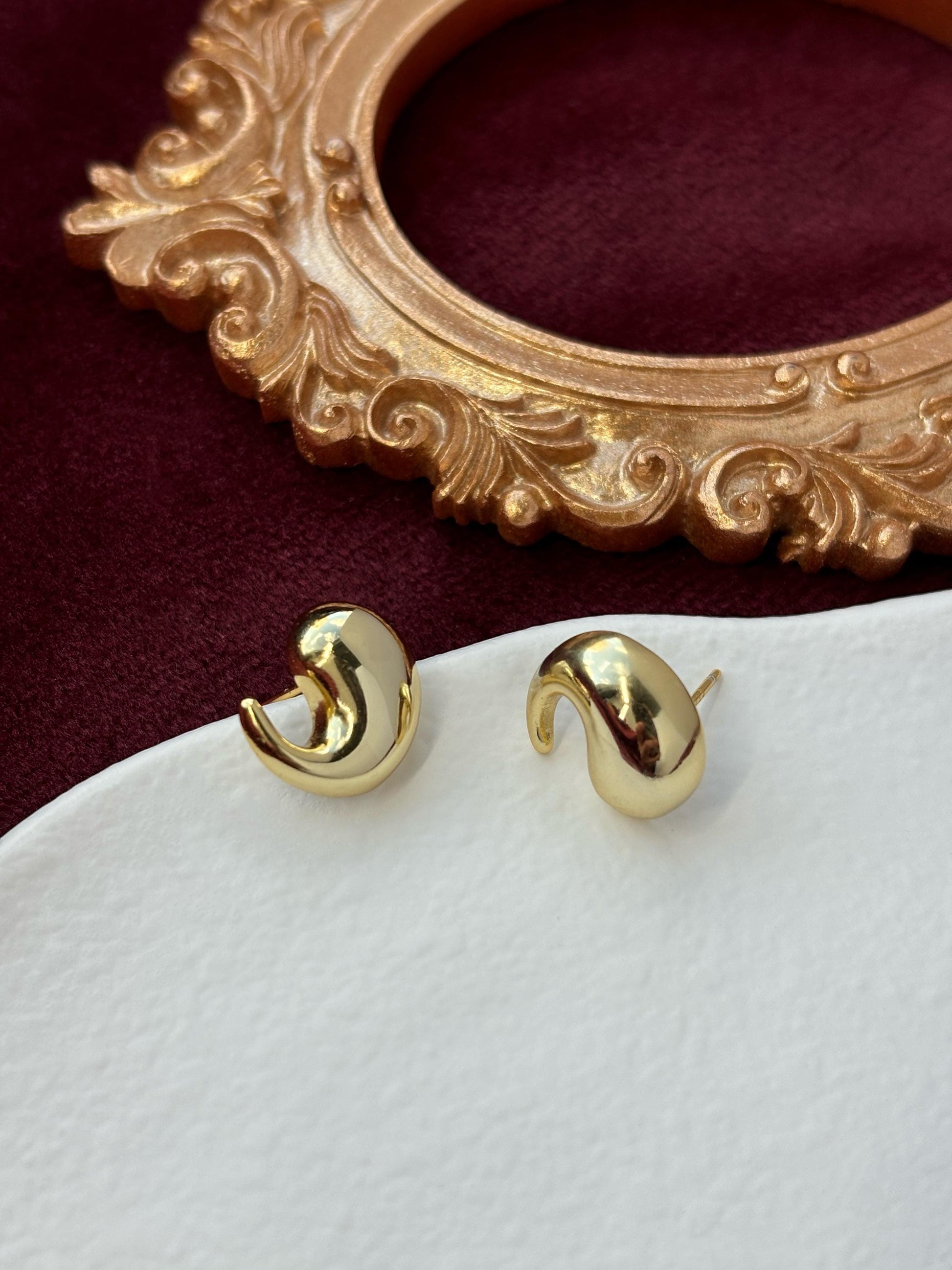 Golden Water Drop Stud Earrings, Minimalist Fashion Statement Silver Earrings Jewelry, Gold Plated Sterling Silver Jewellery