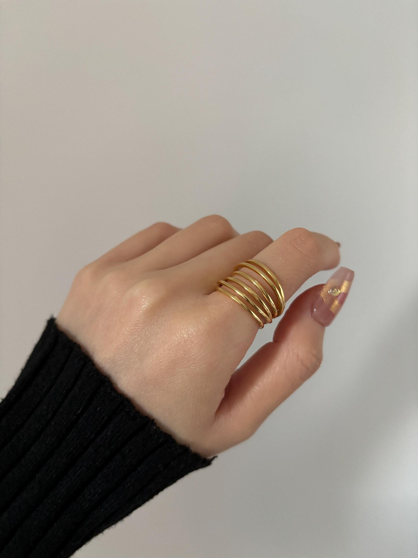 Golden Fashion Statement Ring, Multi Layers Adjustable Rings, Gold Irregular Hollow Multiple Row Wrap Ring, Silver Jewelry, Unique Jewellery