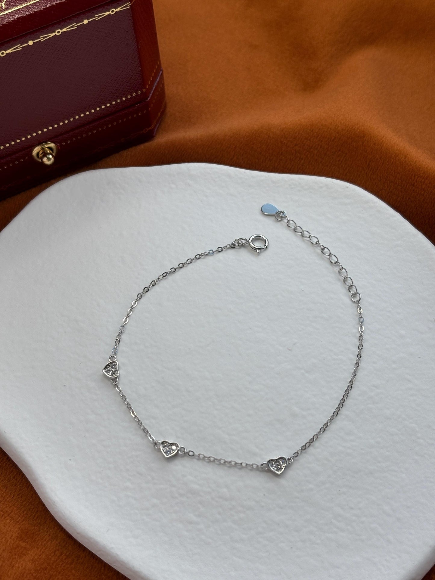 Heart Shaped Bracelet, Silver Charm Bracelet, Golden Thin Chain Love Bracelet, Gold Plated Sterling Silver Jewellery, Dainty Elegant Jewelry