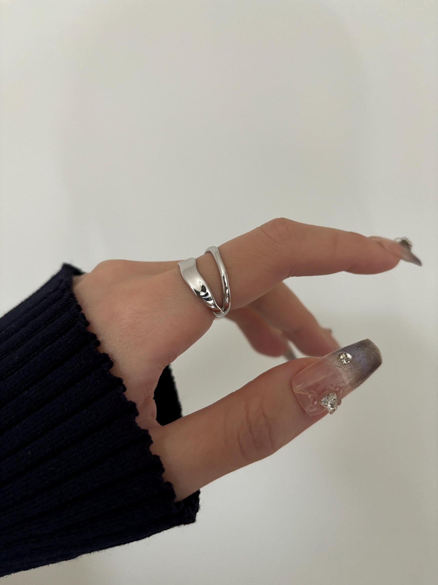 Double Layers Adjustable Rings, Silver Fashion Statement Ring, Gold Irregular Double Row Wrap Ring, Golden Jewelry, Unique Jewellery