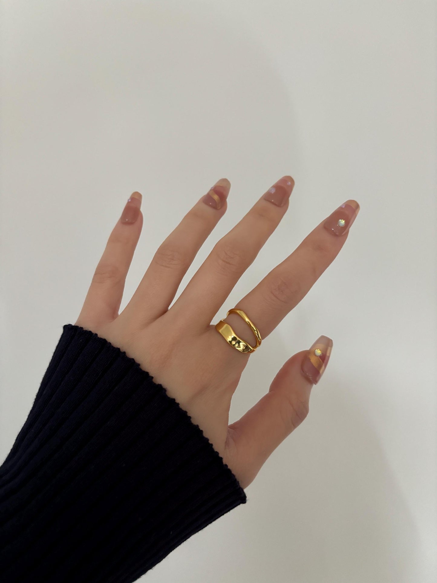 Double Layers Adjustable Rings, Silver Fashion Statement Ring, Gold Irregular Double Row Wrap Ring, Golden Jewelry, Unique Jewellery