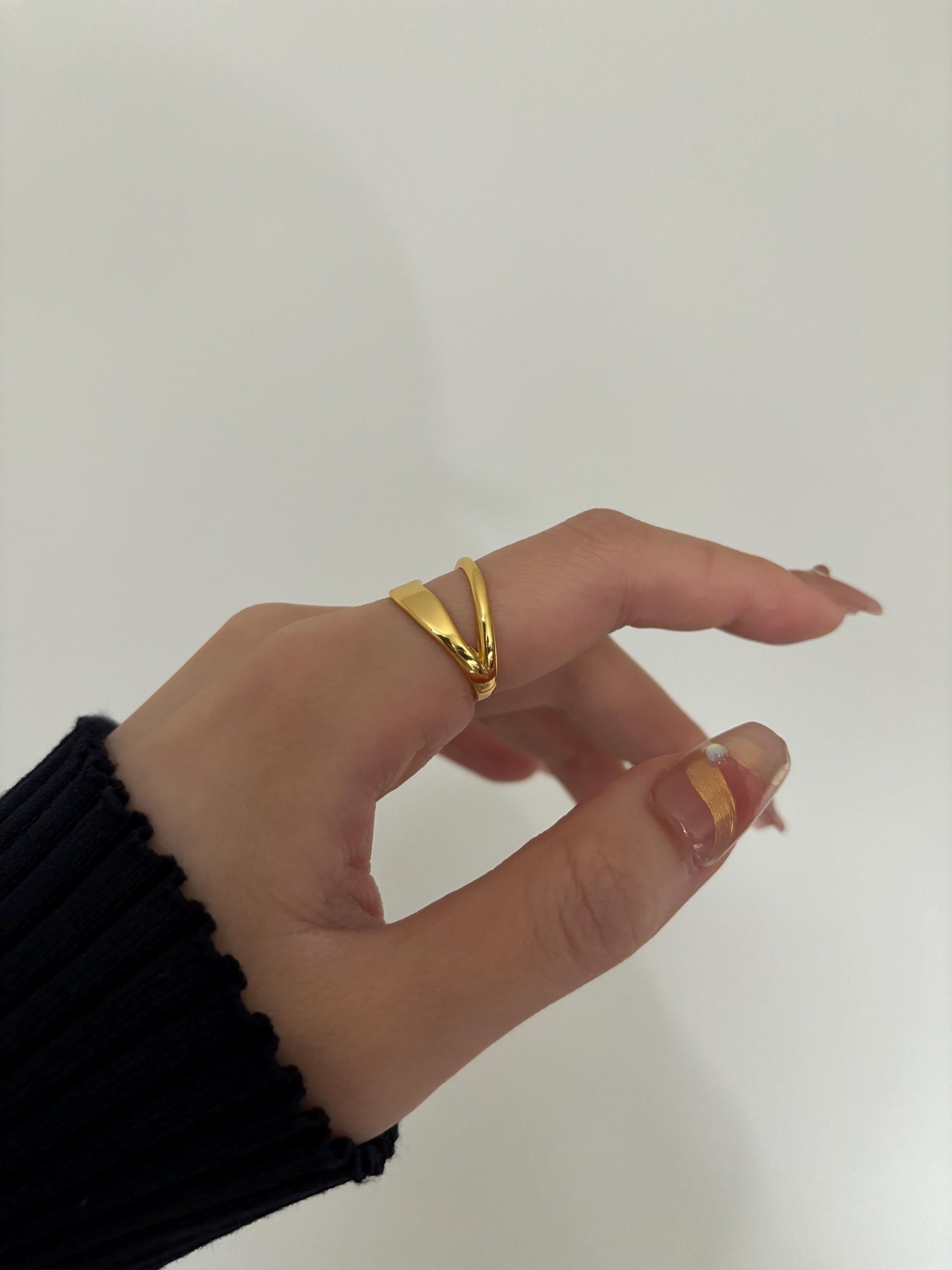 Double Layers Adjustable Rings, Silver Fashion Statement Ring, Gold Irregular Double Row Wrap Ring, Golden Jewelry, Unique Jewellery