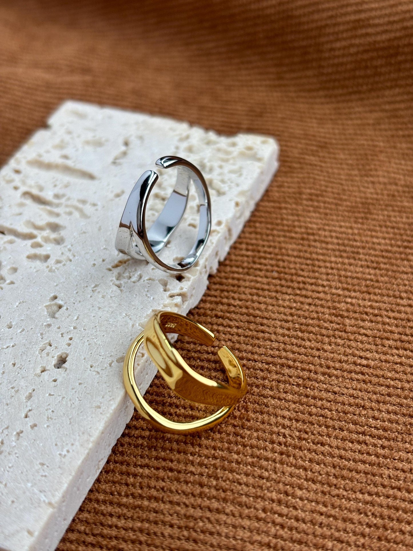 Double Layers Adjustable Rings, Silver Fashion Statement Ring, Gold Irregular Double Row Wrap Ring, Golden Jewelry, Unique Jewellery