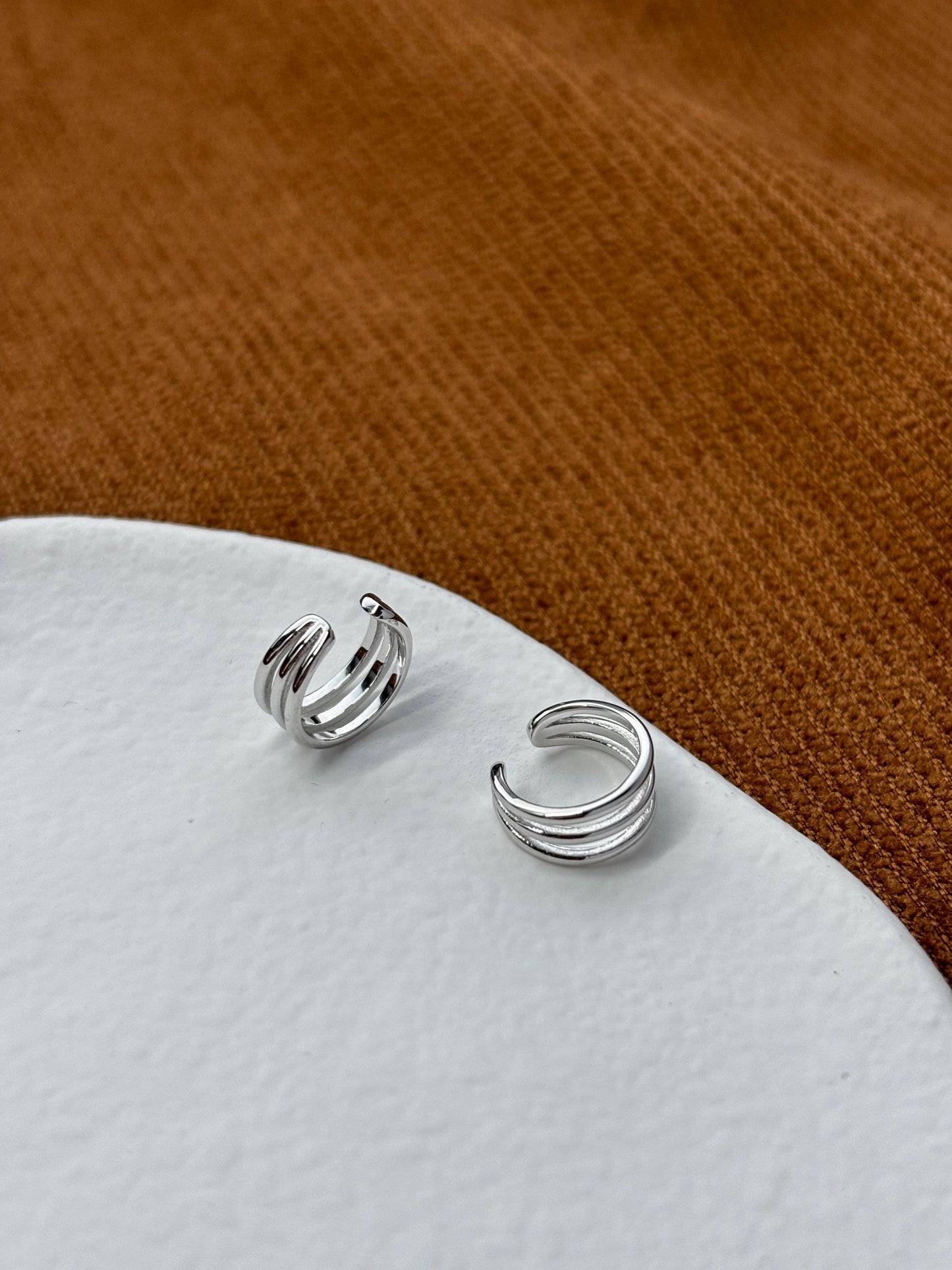 Daily Minimalist Triple Band Ear Cuff, Multilayer Three Row Non-Piercing Earrings, Gold Plated Silver Jewelry, Everyday Simple Jewellery