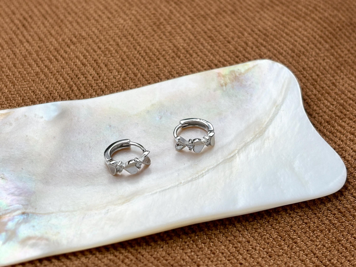 Dainty Peach Heart Huggie, Golden Love Sweet Heart Shape Hoop Earrings, Elegant Silver Cute Jewelry, Gold Plated Sterling Silver Jewellery