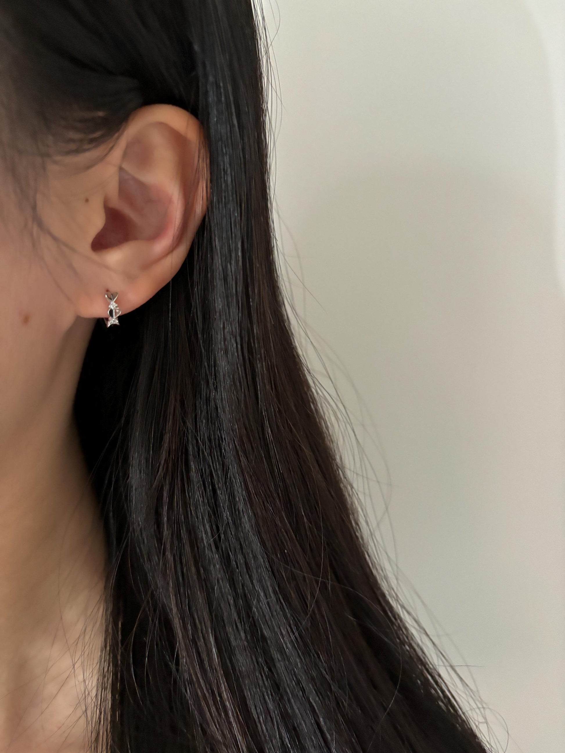 Dainty Peach Heart Huggie, Golden Love Sweet Heart Shape Hoop Earrings, Elegant Silver Cute Jewelry, Gold Plated Sterling Silver Jewellery