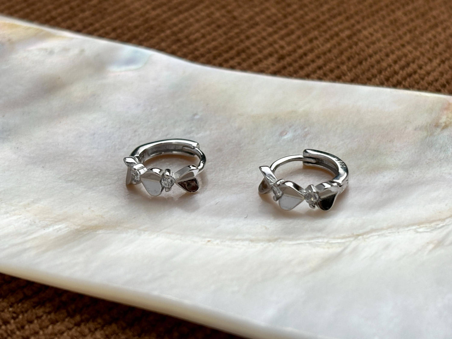 Dainty Peach Heart Huggie, Golden Love Sweet Heart Shape Hoop Earrings, Elegant Silver Cute Jewelry, Gold Plated Sterling Silver Jewellery