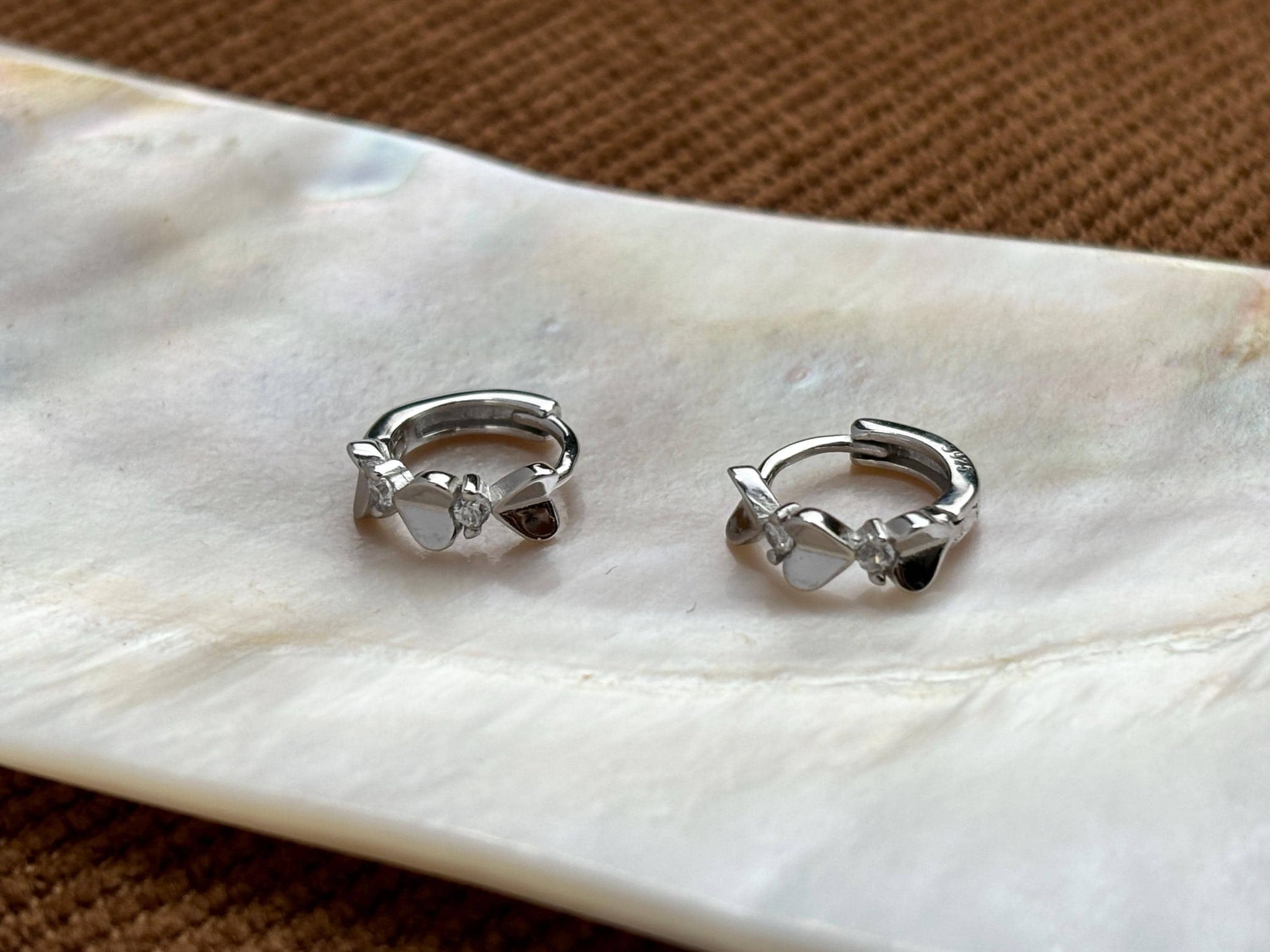 Dainty Peach Heart Huggie, Golden Love Sweet Heart Shape Hoop Earrings, Elegant Silver Cute Jewelry, Gold Plated Sterling Silver Jewellery