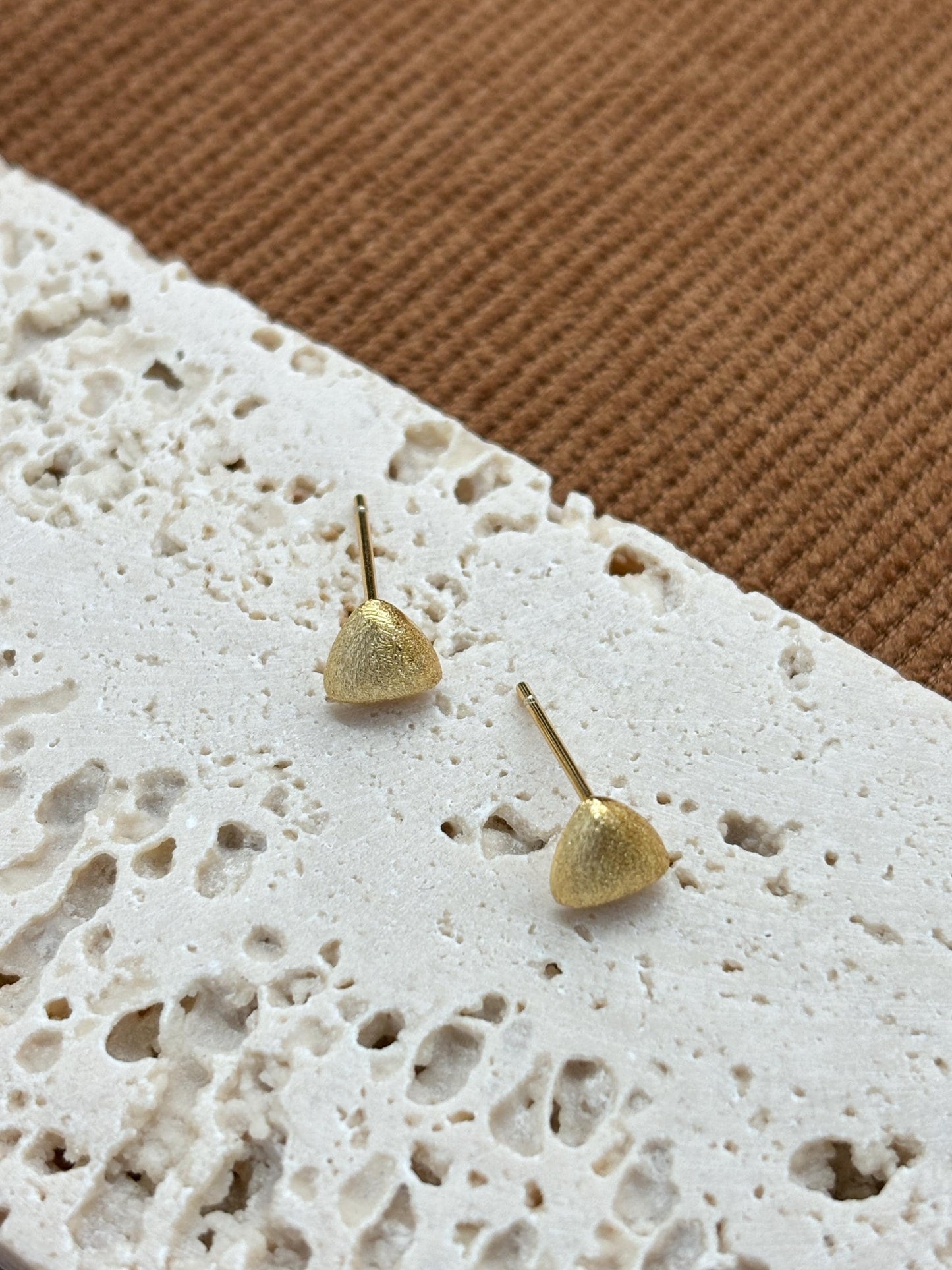 Dainty Matte Gold Triangle Stud Earrings, Golden Frosted Shiny Geometric Studs, 14K Gold Plated 925 Sterling Silver Jewellery, Daily Jewelry