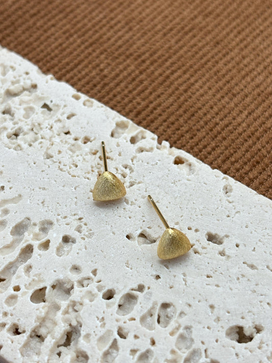 Dainty Matte Gold Triangle Stud Earrings, Golden Frosted Shiny Geometric Studs, 14K Gold Plated 925 Sterling Silver Jewellery, Daily Jewelry