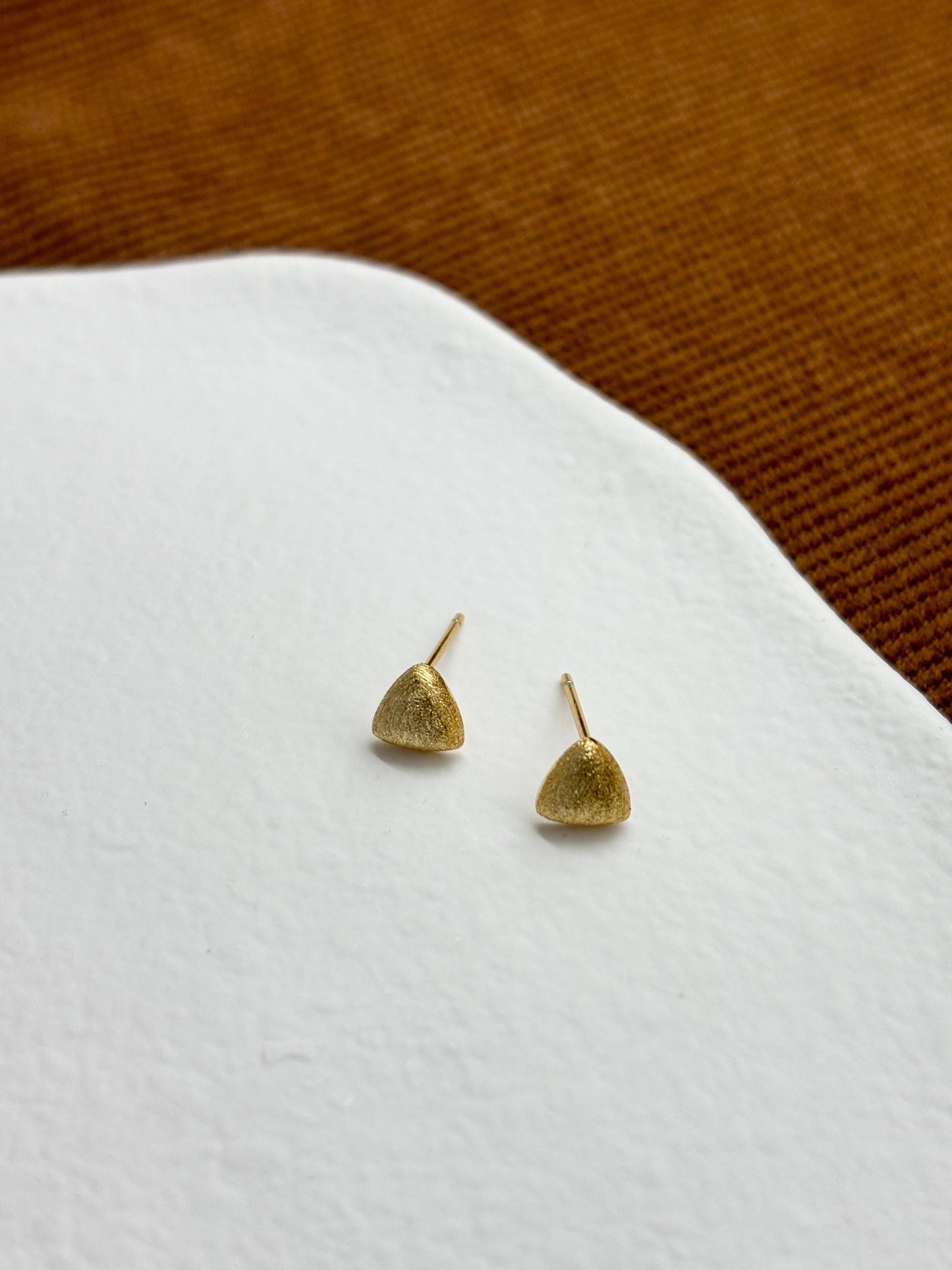 Dainty Matte Gold Triangle Stud Earrings, Golden Frosted Shiny Geometric Studs, 14K Gold Plated 925 Sterling Silver Jewellery, Daily Jewelry