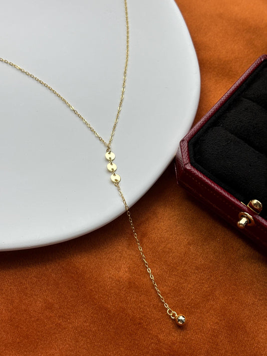 Dainty Golden Chain Y Shaped Lariat Necklace, Gold Plated Sterling Silver Clavicle Necklace Jewelry, Gold Sequin Bead Pendant Jewellery
