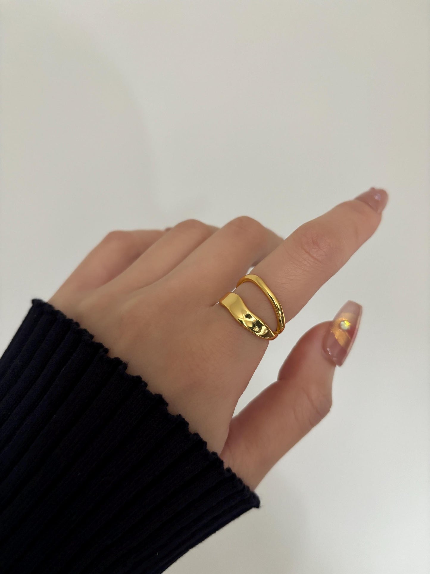 Double Layers Adjustable Rings, Silver Fashion Statement Ring, Gold Irregular Double Row Wrap Ring, Golden Jewelry, Unique Jewellery