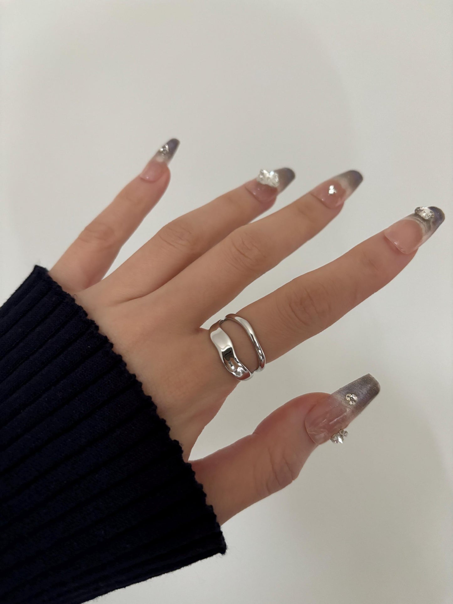 Double Layers Adjustable Rings, Silver Fashion Statement Ring, Gold Irregular Double Row Wrap Ring, Golden Jewelry, Unique Jewellery