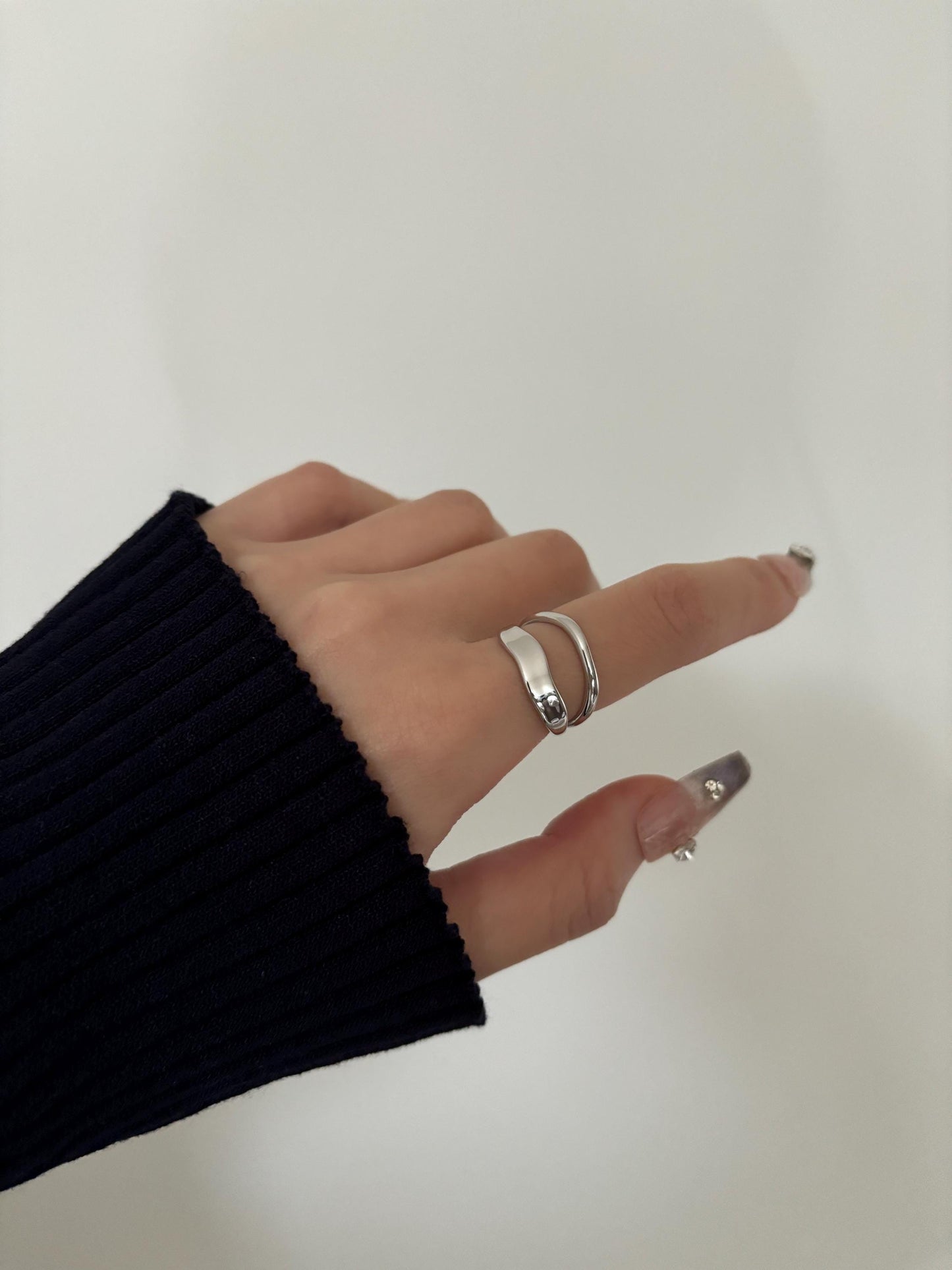 Double Layers Adjustable Rings, Silver Fashion Statement Ring, Gold Irregular Double Row Wrap Ring, Golden Jewelry, Unique Jewellery