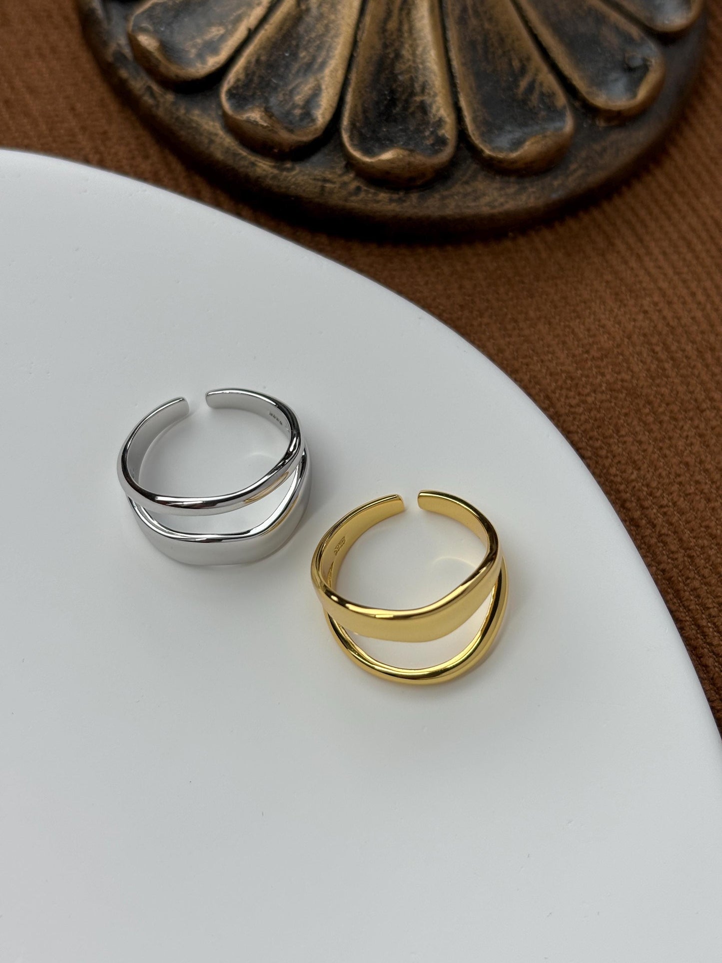 Double Layers Adjustable Rings, Silver Fashion Statement Ring, Gold Irregular Double Row Wrap Ring, Golden Jewelry, Unique Jewellery