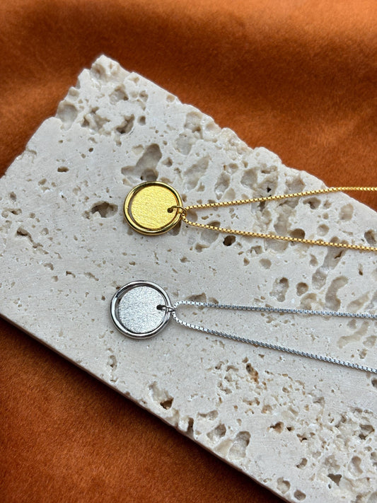 Basic Silver Clavicle Plain Round Disc Charm Pendant Necklace, Golden Minimalist Dainty Daily Jewelry, 24K Gold Plated 925 Silver Jewellery