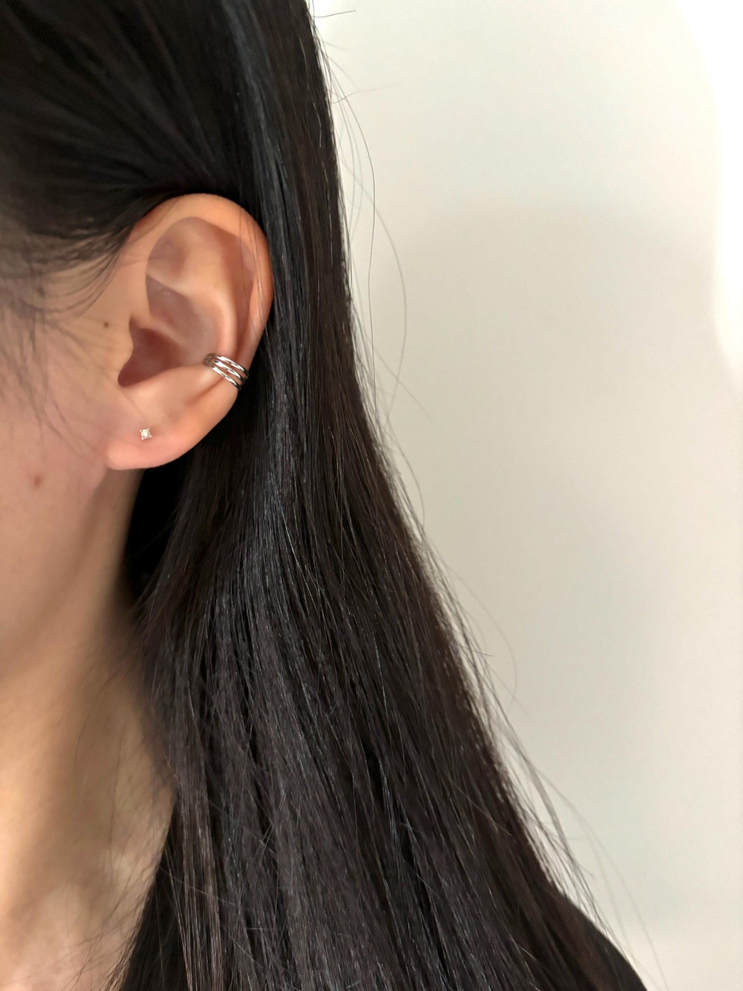 Daily Minimalist Triple Band Ear Cuff, Multilayer Three Row Non-Piercing Earrings, Gold Plated Silver Jewelry, Everyday Simple Jewellery