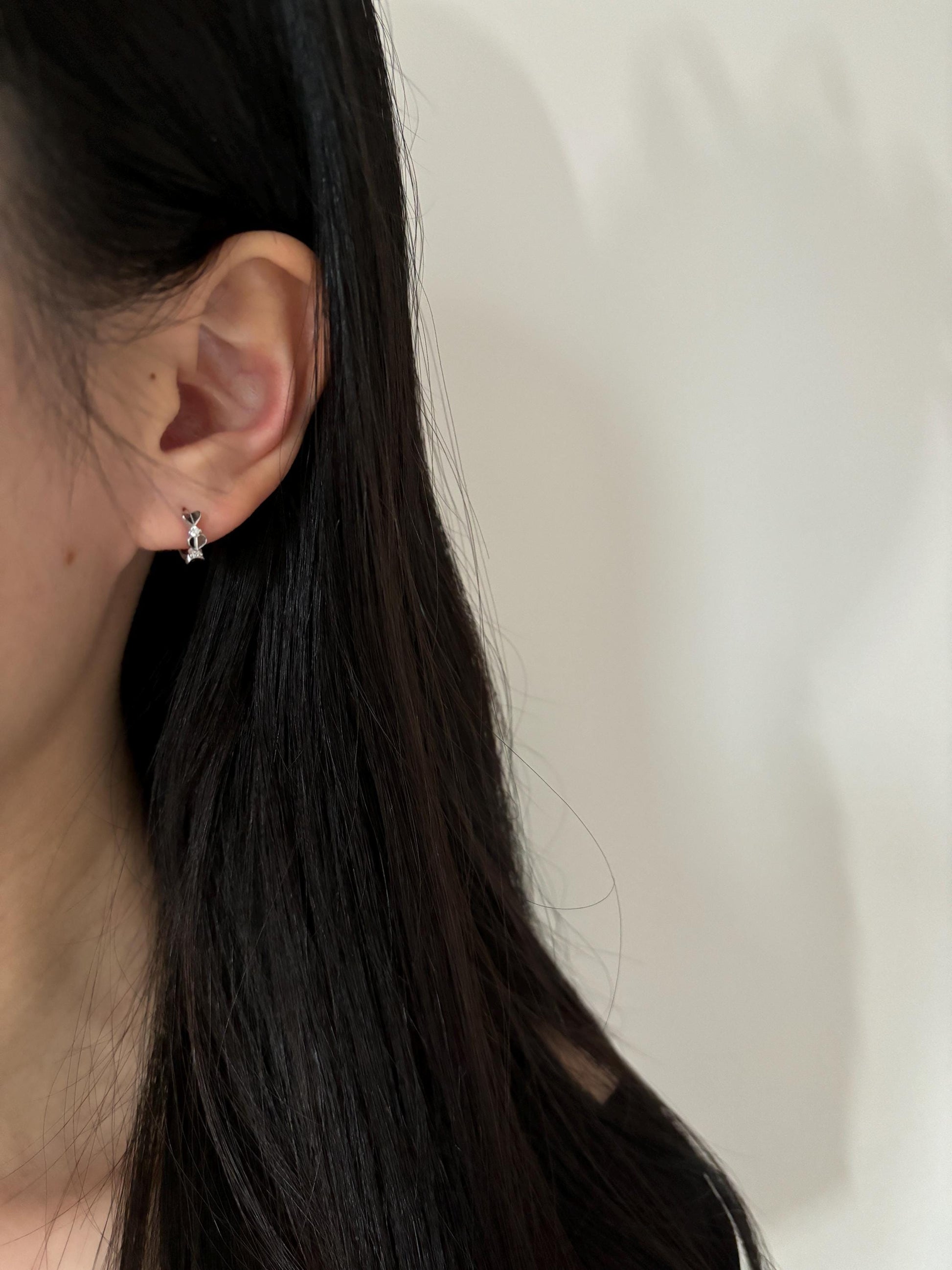 Dainty Peach Heart Huggie, Golden Love Sweet Heart Shape Hoop Earrings, Elegant Silver Cute Jewelry, Gold Plated Sterling Silver Jewellery